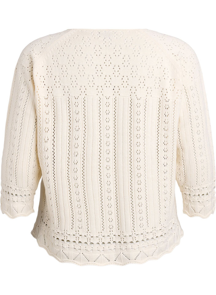 Top en maille avec broderie eyelet et manches 3/4, Beige, Packshot image number 1