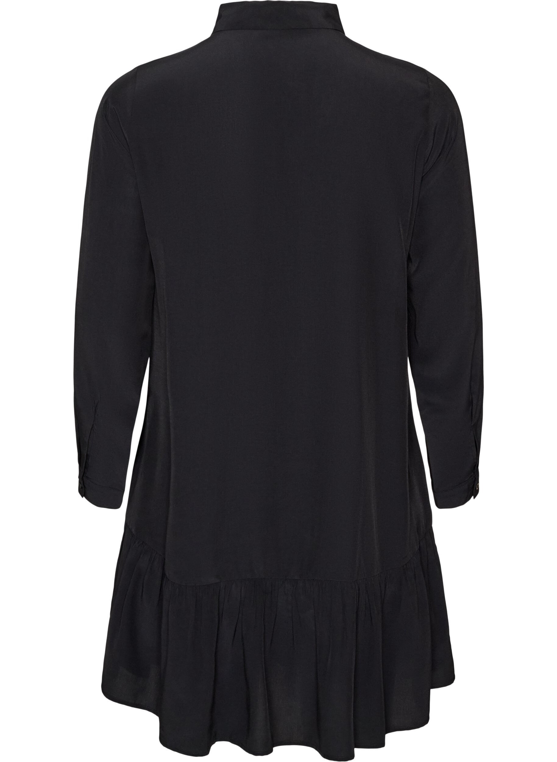 ZizziKurzes Hemdblusenkleid mit R&uuml;schenvolant, Schwarz, Packshot image number 1