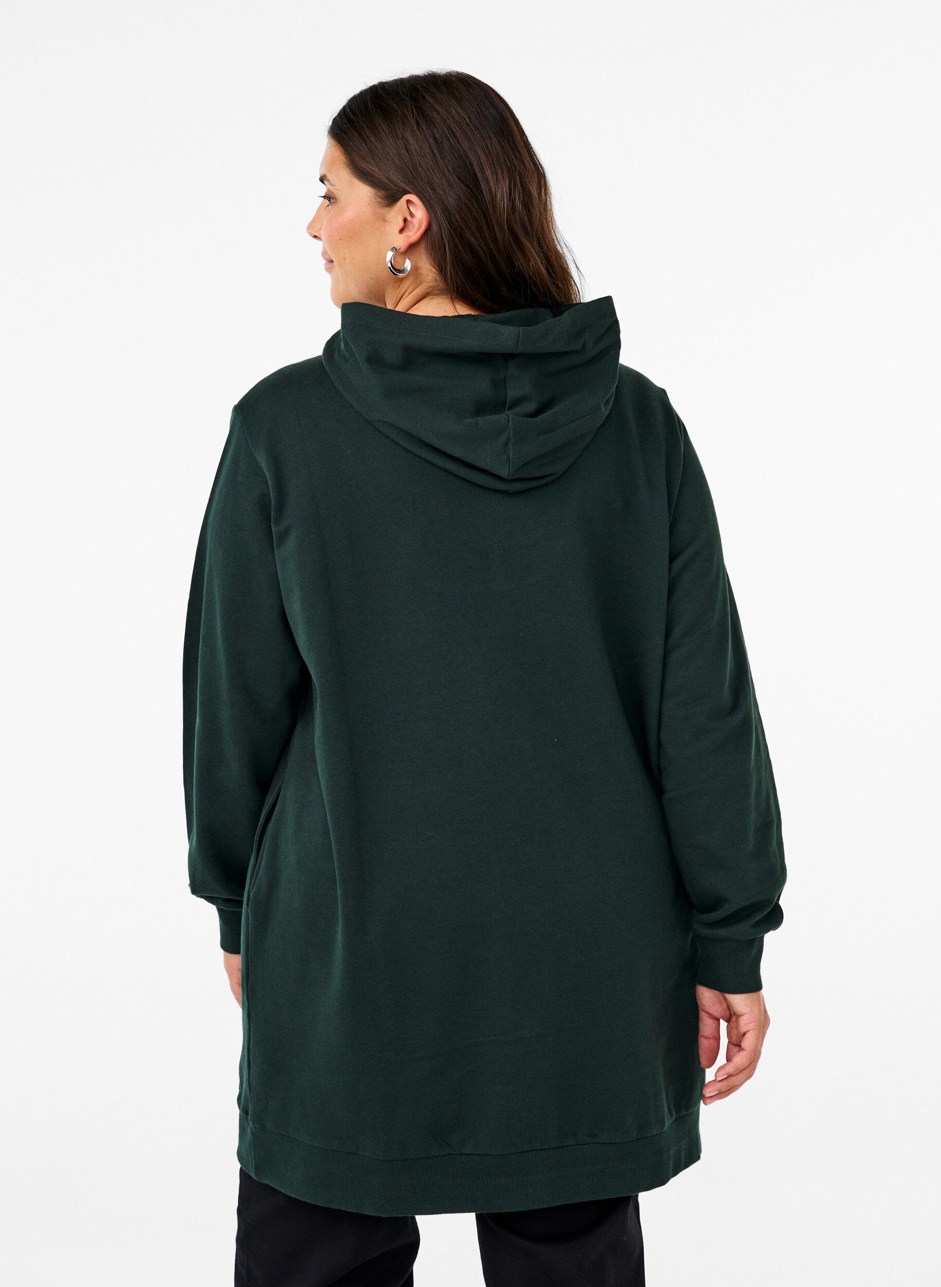 Zizzi Sweat-Tunika mit Kapuze und Rei&szlig;verschluss, Scarab, Model image number 1