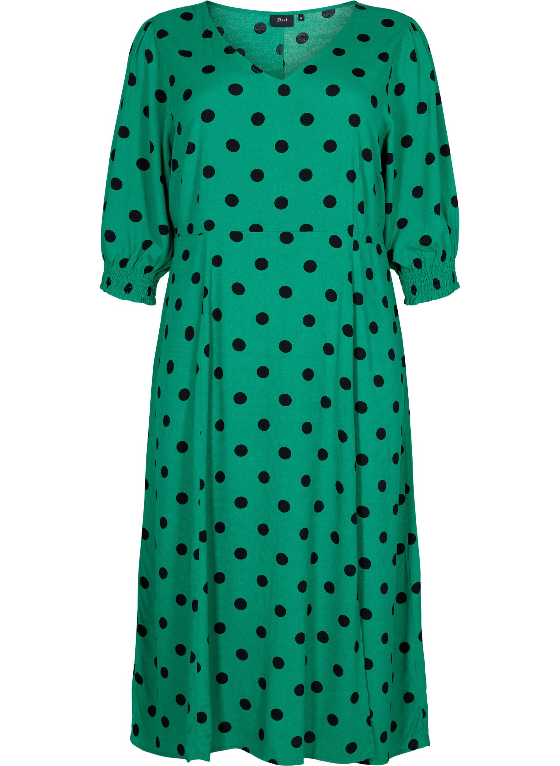 Zizzi Midikleid aus Viskose mit Punktmustern, Jolly Green Dot AOP, Packshot image number 0