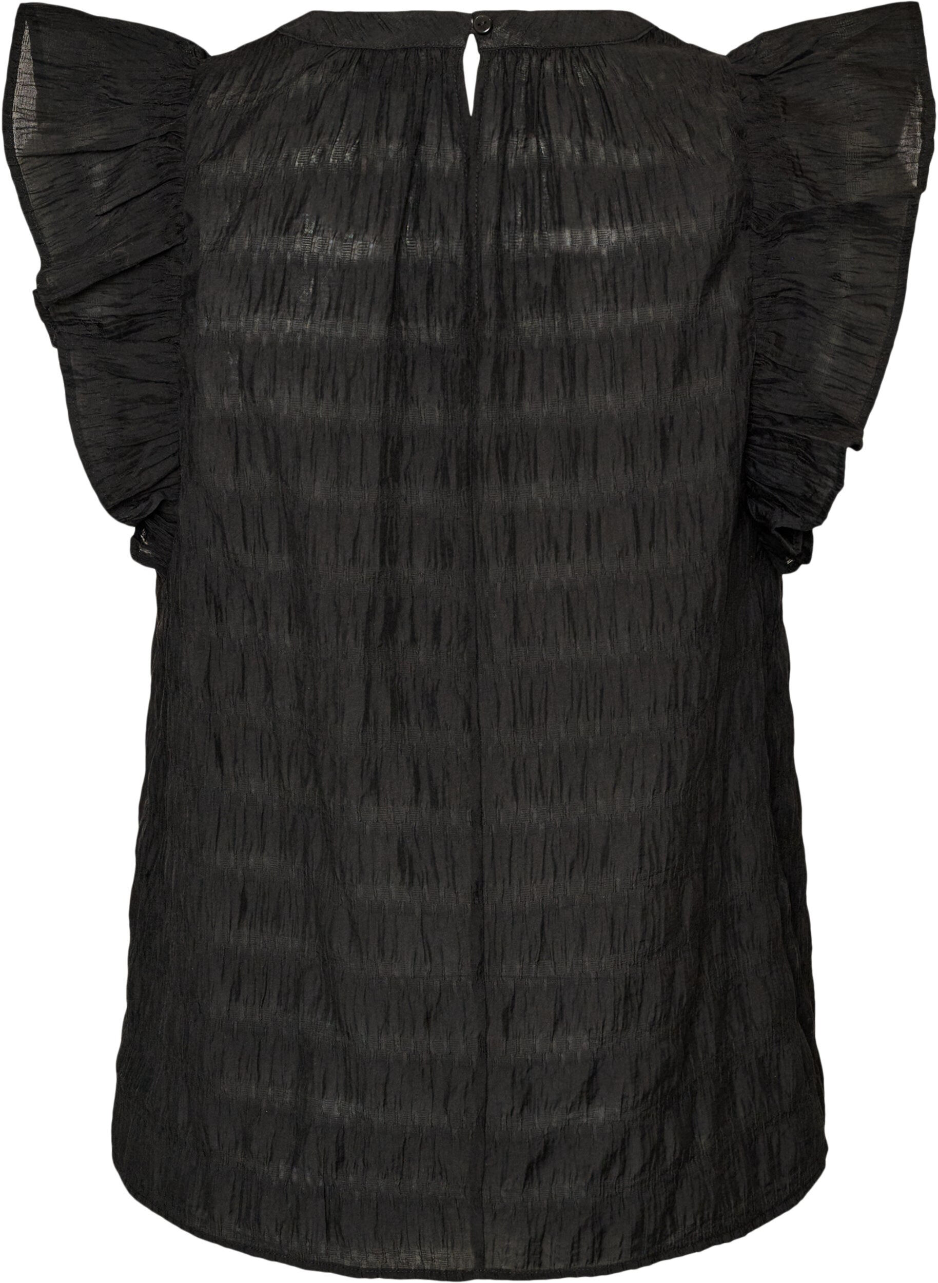 Zizzi&Auml;rmellose Bluse mit Struktur und R&uuml;schen, Schwarz, Packshot image number 1