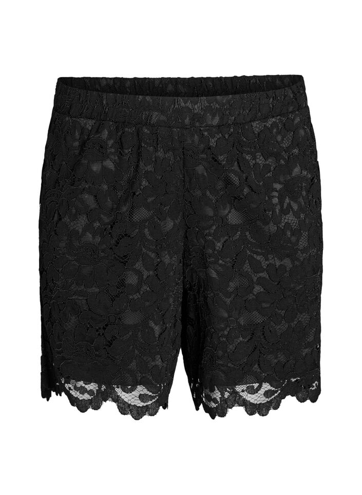 Short en dentelle taille haute avec poches, Noir, Packshot image number 0