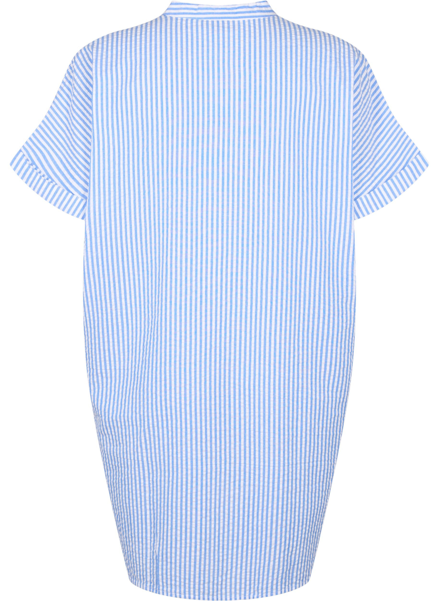 Zizzi Chemise ray&eacute;e avec poches de poitrine, Light Blue Stripe , Packshot image number 1