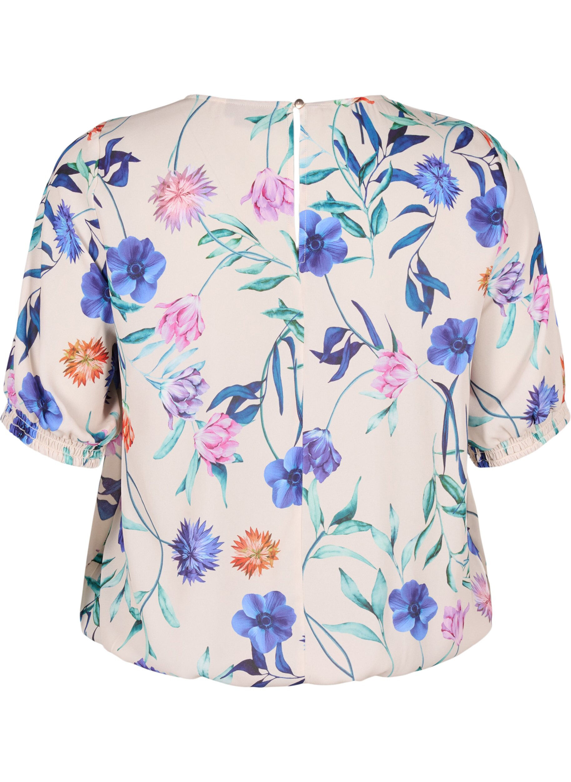 Zizzi Gebl&uuml;mte Bluse mit Smokstich, Blau, Packshot image number 1
