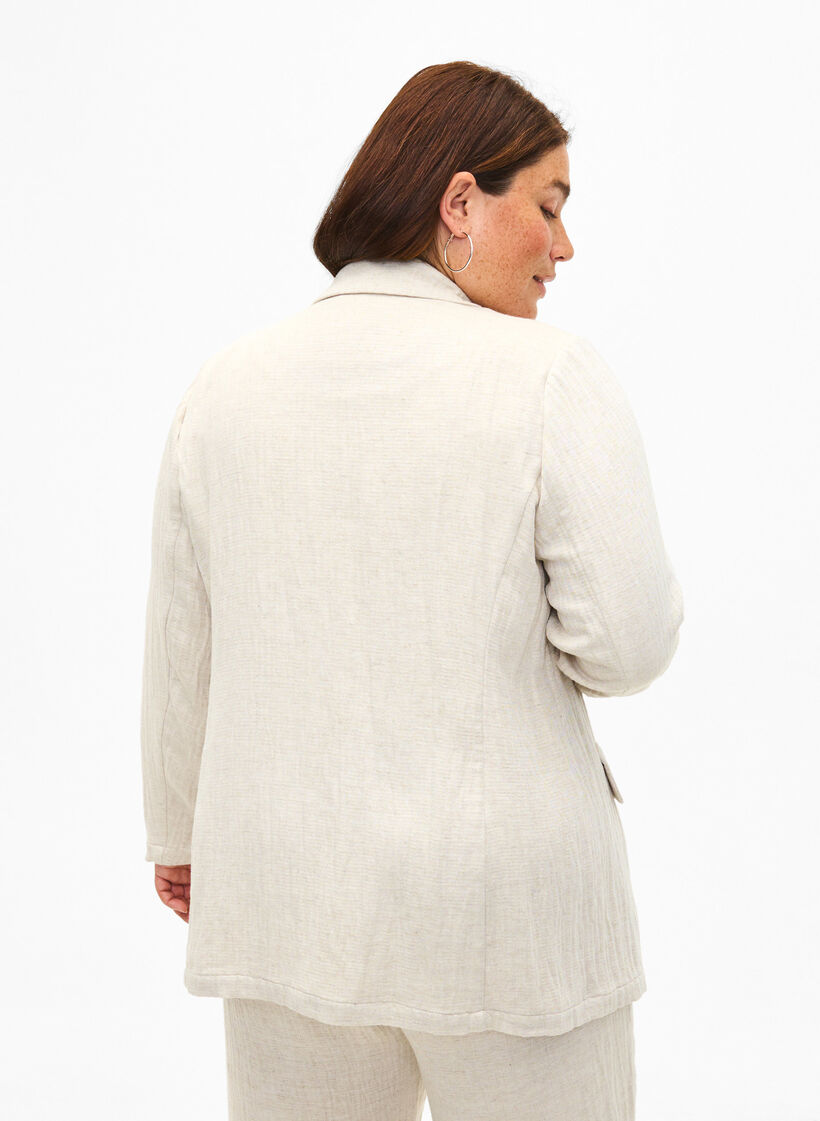 Blazer aus Materialmix mit Leinen, Rainy Day, Model image number 1