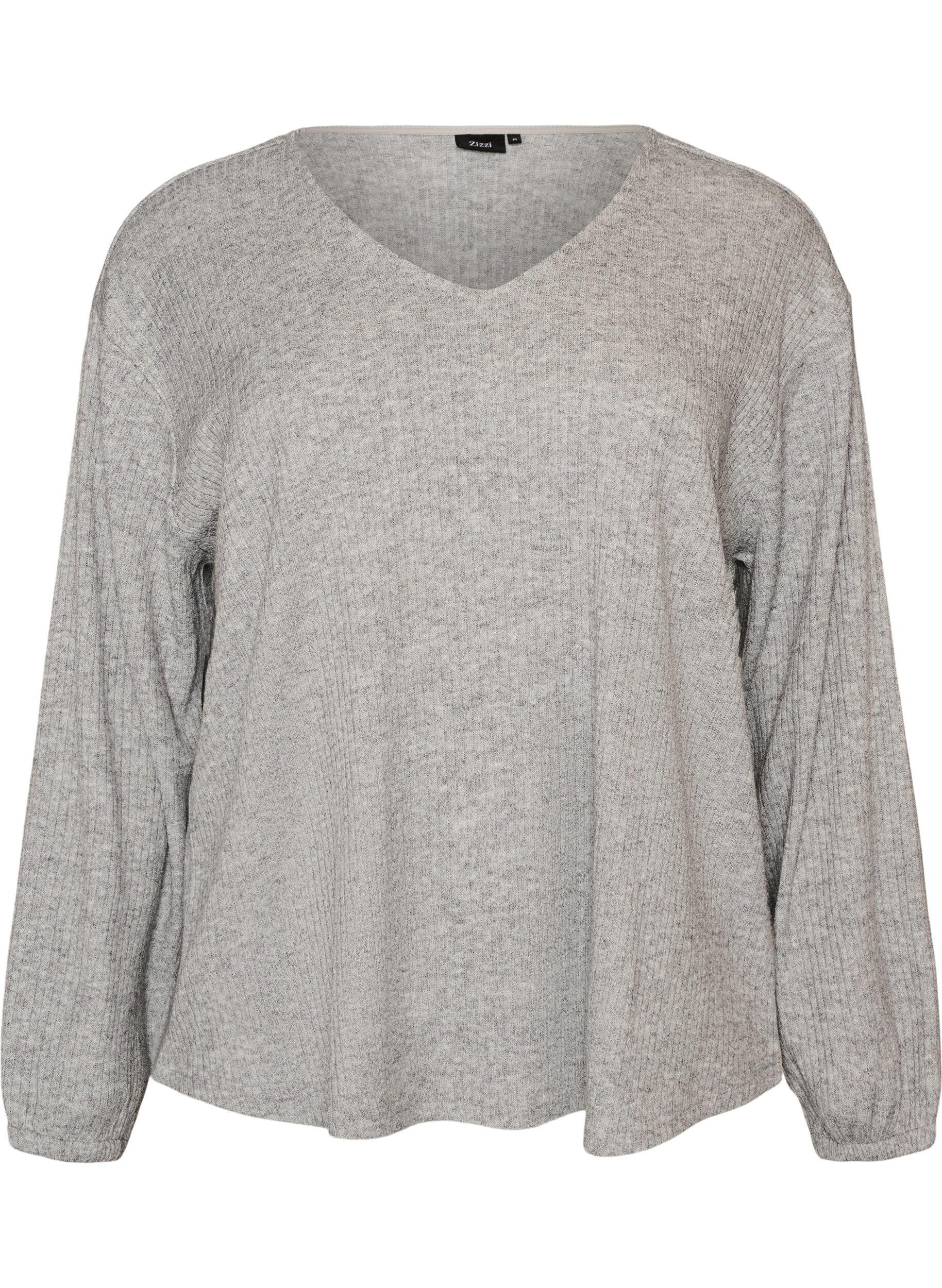 ZizziBluse aus Jersey mit Rippstruktur und V-Ausschnitt, Grau, Packshot image number 0