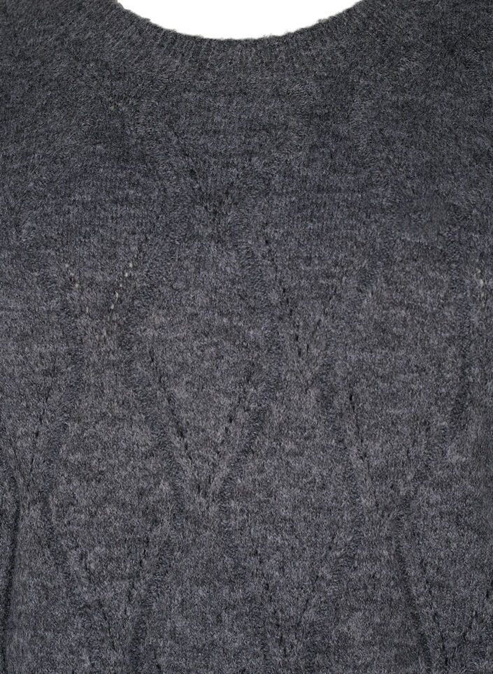 Pull en tricot avec motif à trous, Dark Grey Melange, Packshot image number 2