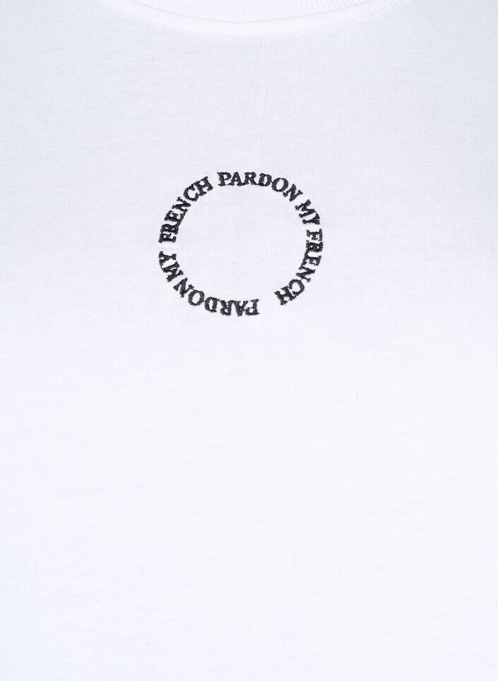 T-Shirt aus Baumwolle mit aufgesticktem Detail, Weiß, Packshot image number 2