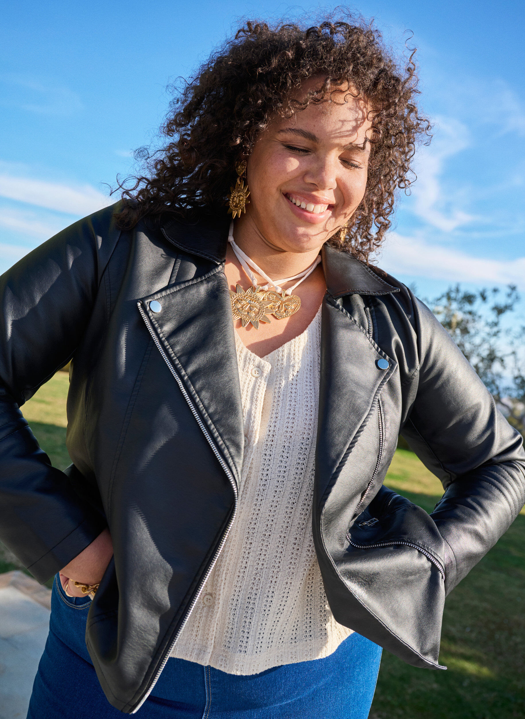 Zizzi Bikerjacke aus Kunstleder, Schwarz, Image image number 0