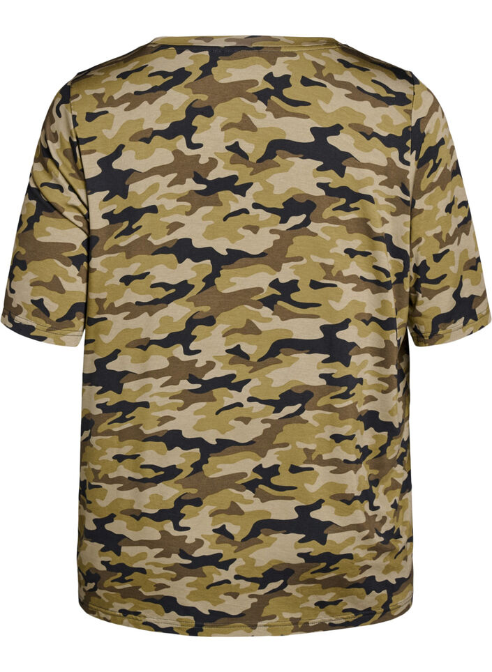 T-Shirt mit TENCEL&trade; Lyocell und Tarnmuster, Gr&uuml;n, Packshot image number 1