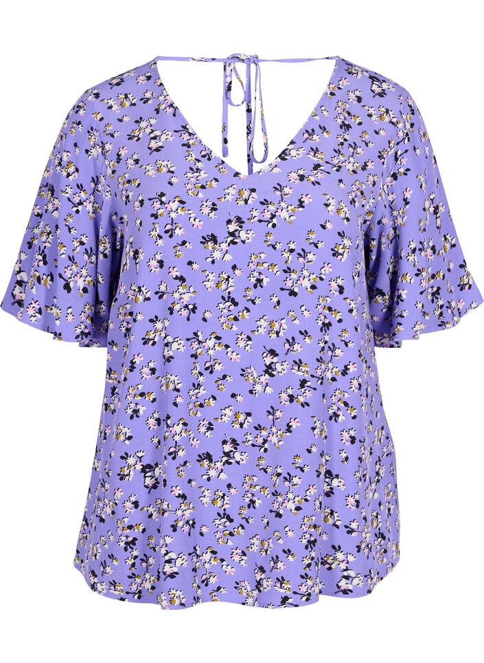 Geblümte Viskosebluse mit Schnurdetail, Lilac Flower Print, Packshot image number 0