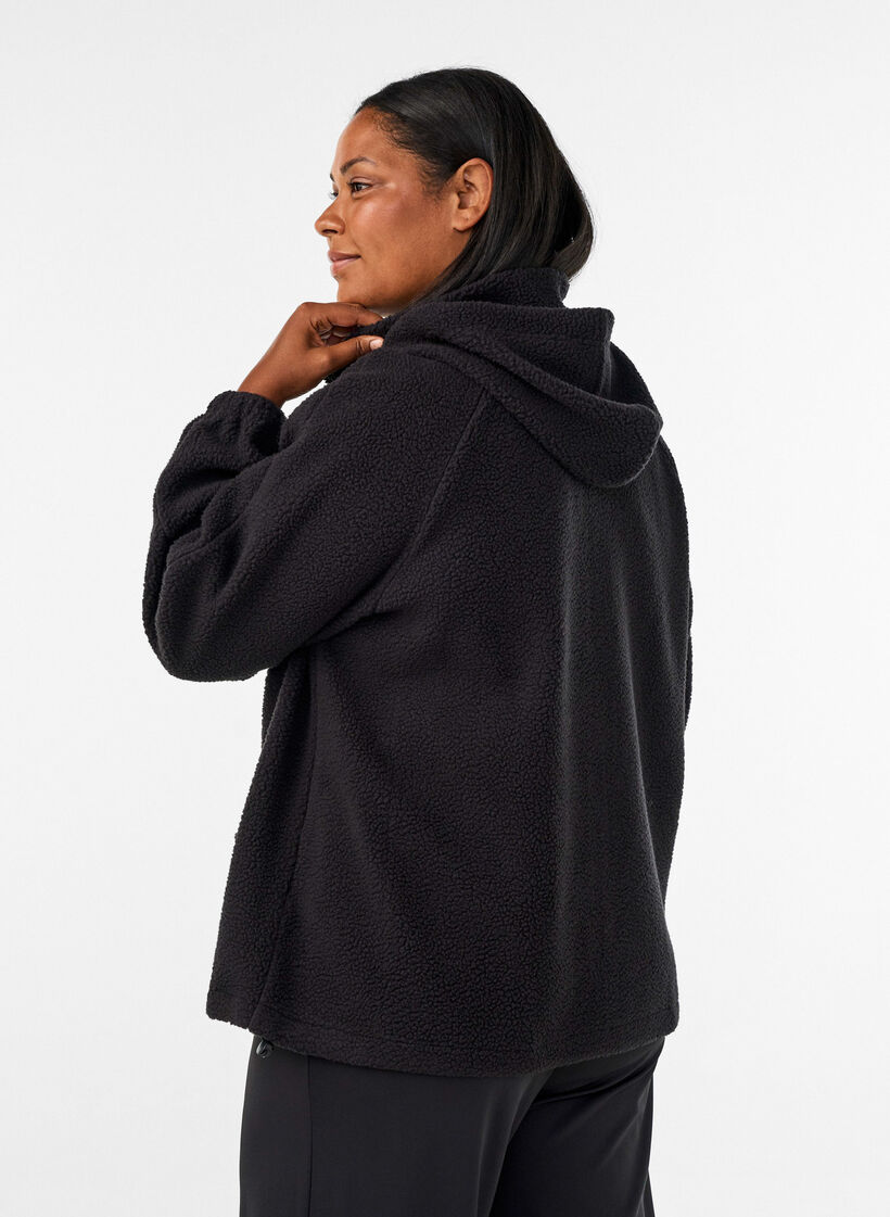 Veste teddy &agrave; capuche zipp&eacute;e, Noir, Model image number 2
