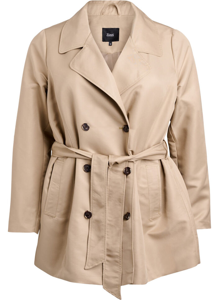 Kurzer Trenchcoat mit Gürtel, Beige, Packshot image number 0