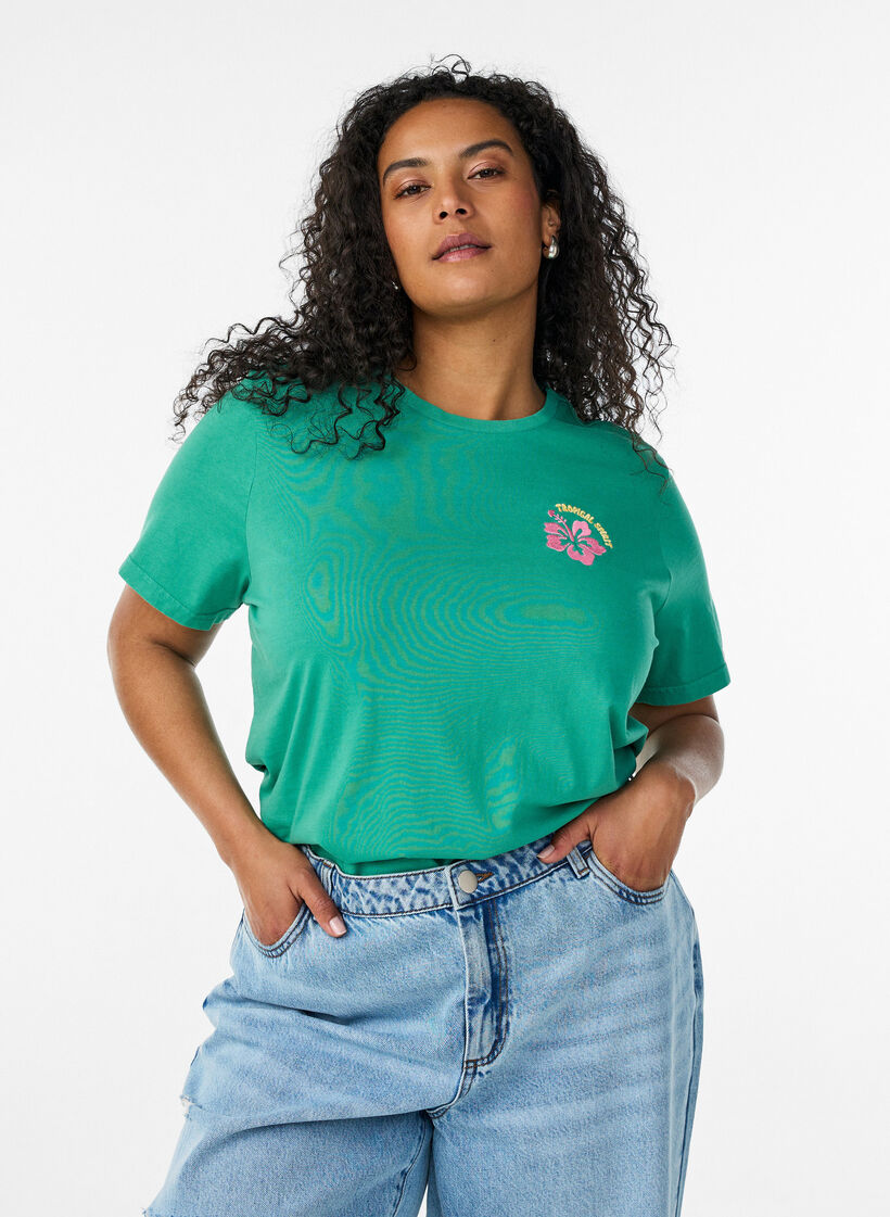 T-shirt en coton biologique avec impression au dos, Vert, Model image number 0