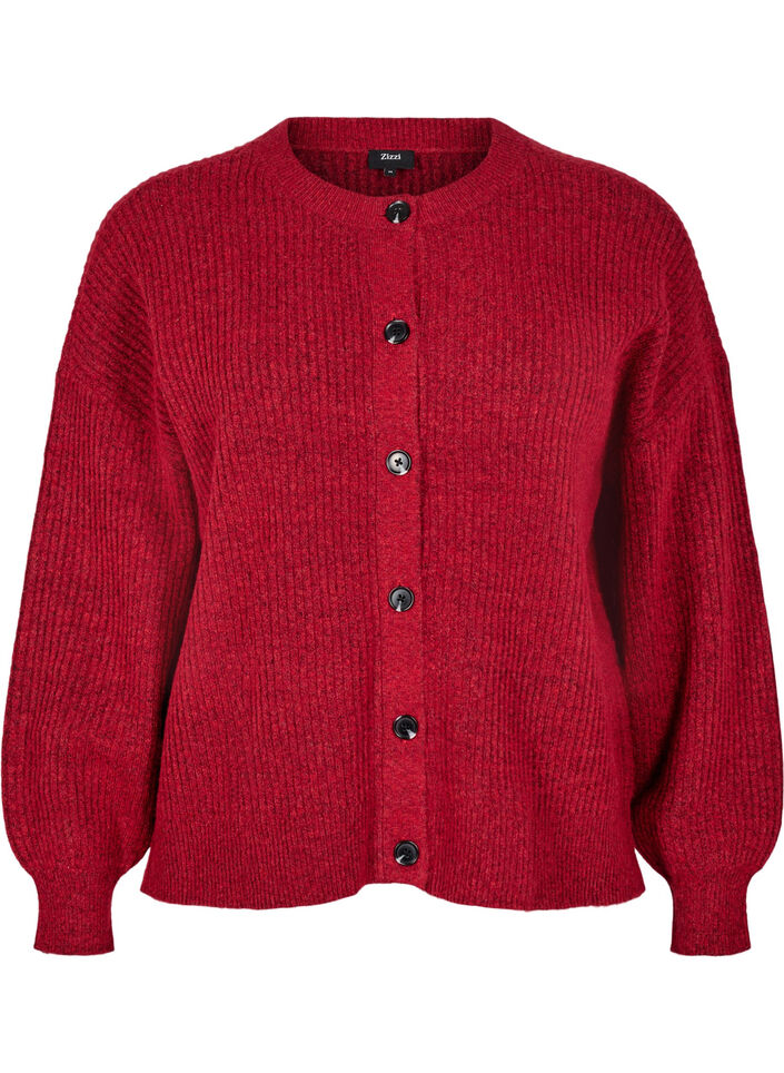 Rippenstrick Strickjacke mit Knöpfen, Rot, Packshot image number 0