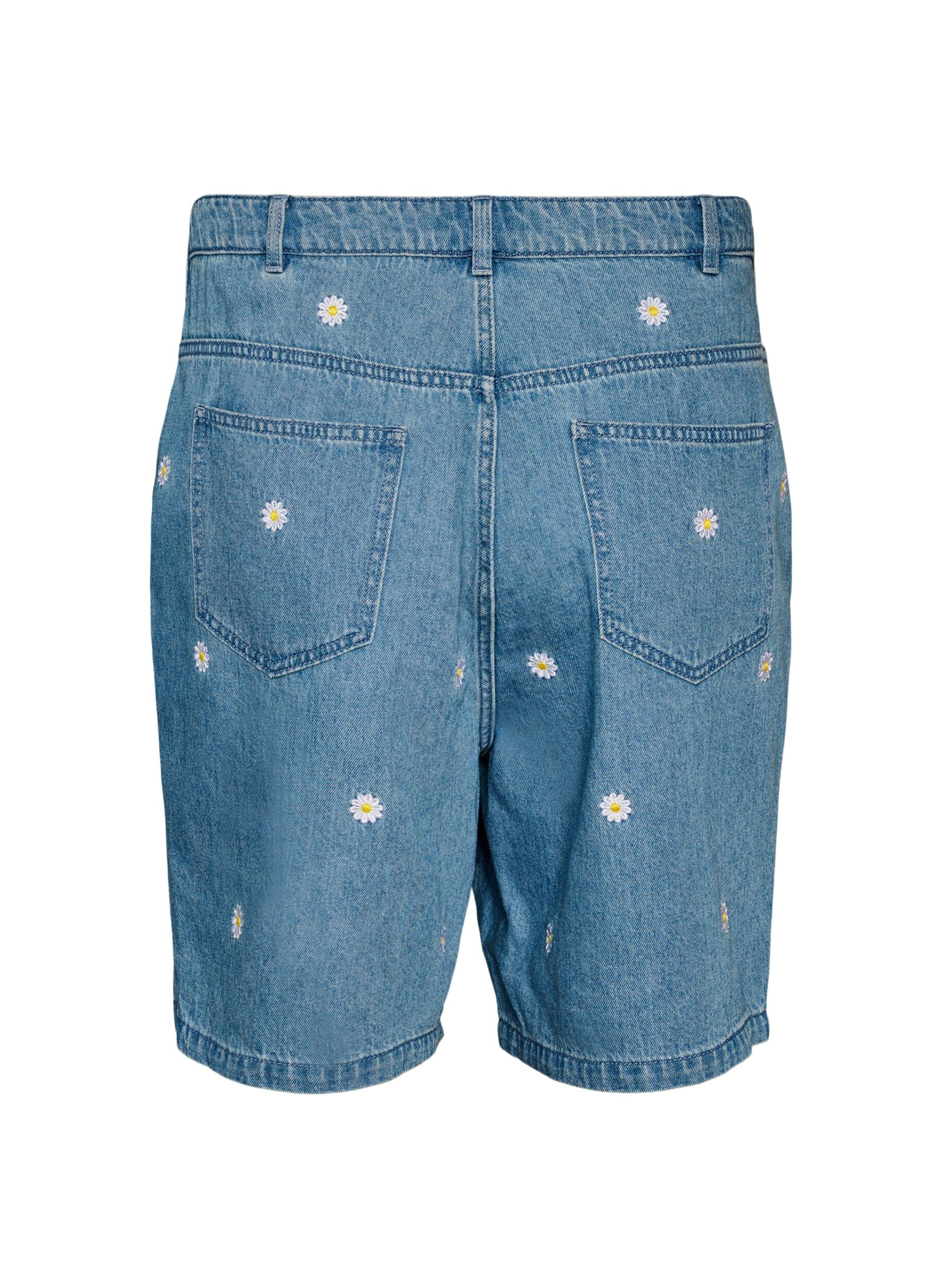 Zizzi Hoch taillierte Jeansshorts mit gebl&uuml;mter Stickerei, Blau, Packshot image number 1