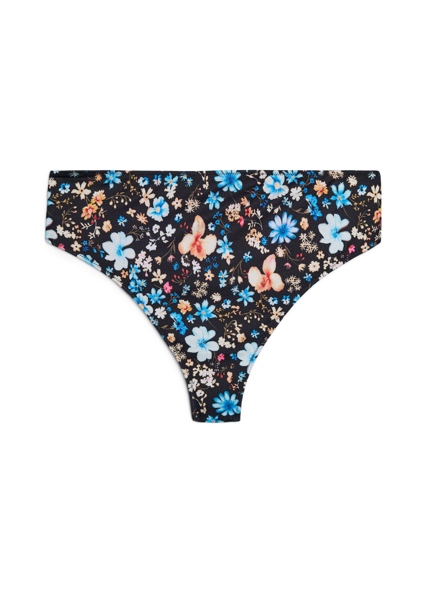 Zizzi Culotte de bikini br&eacute;silienne &agrave; imprim&eacute; floral, Bleu, Packshot image number 0