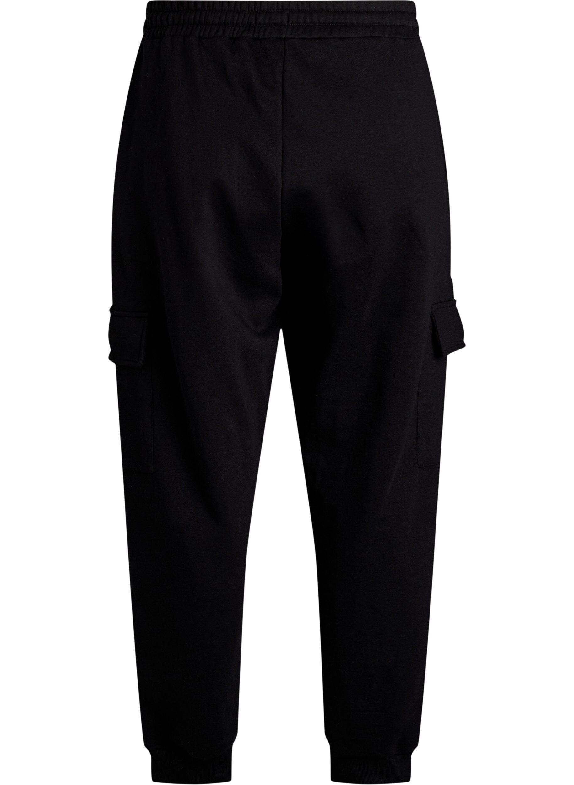 Zizzi Pantalon cargo en mati&egrave;re douce et confortable, Black, Packshot image number 1