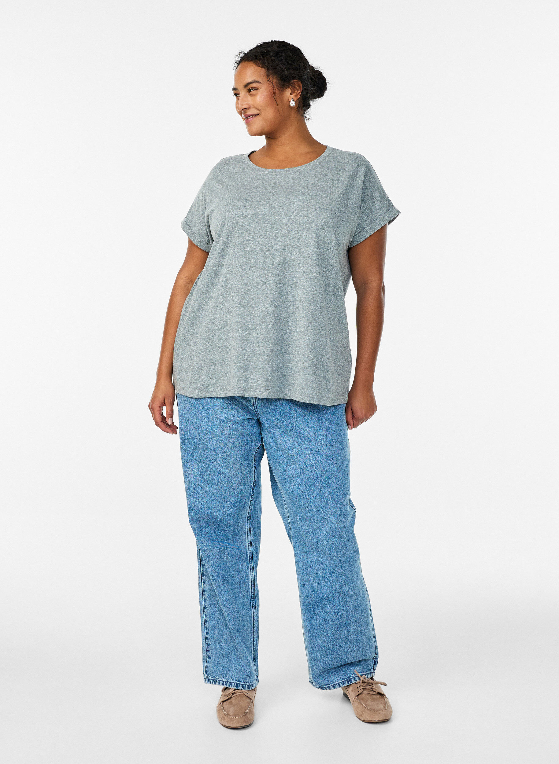 Zizzi T-shirt m&eacute;lang&eacute; avec manches courtes, Vert fonc&eacute;, Model image number 1