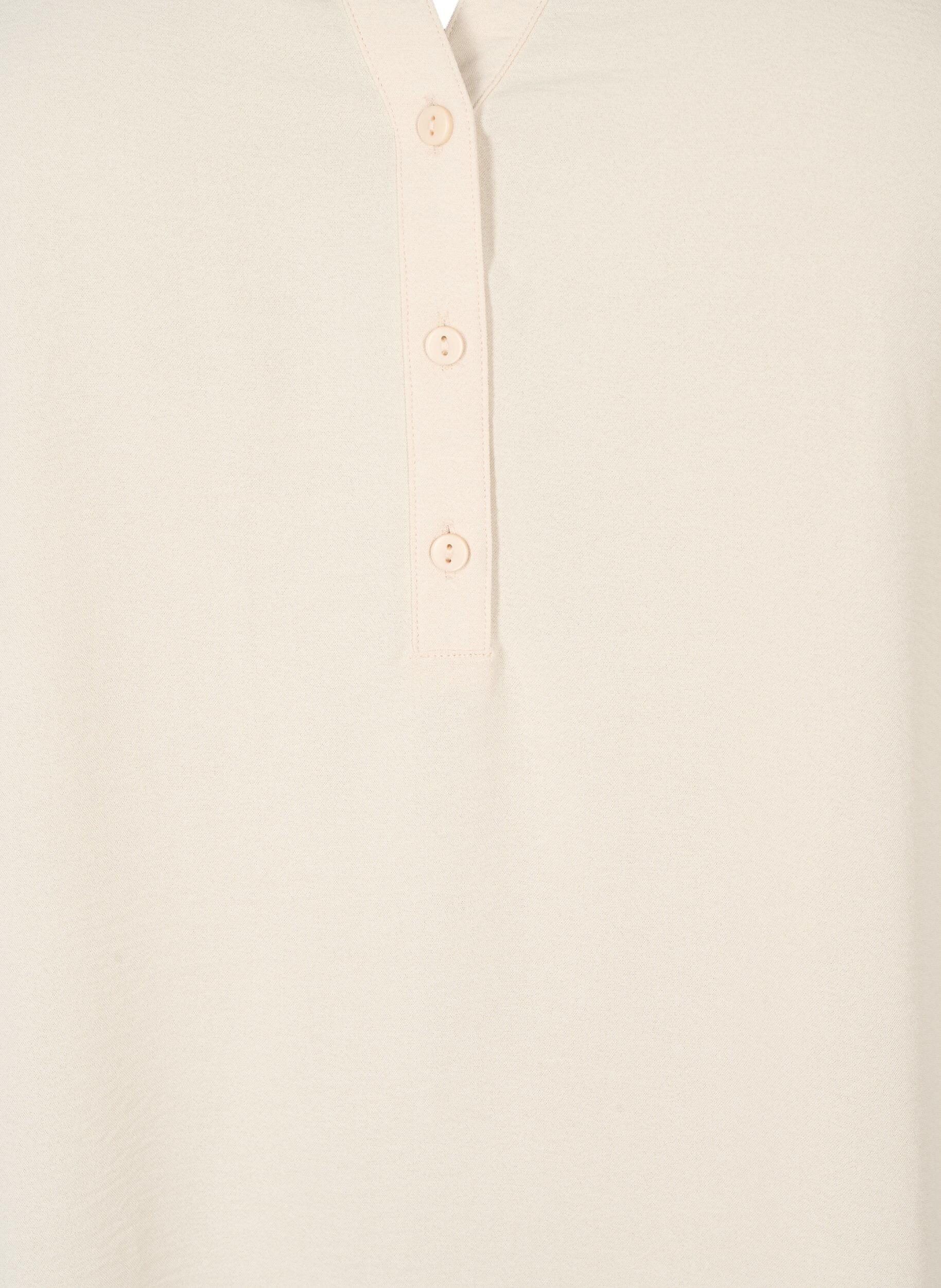 Zizzi Tunique de couleur unie avec encolure en V et boutons, Warm Off-white, Packshot image number 2
