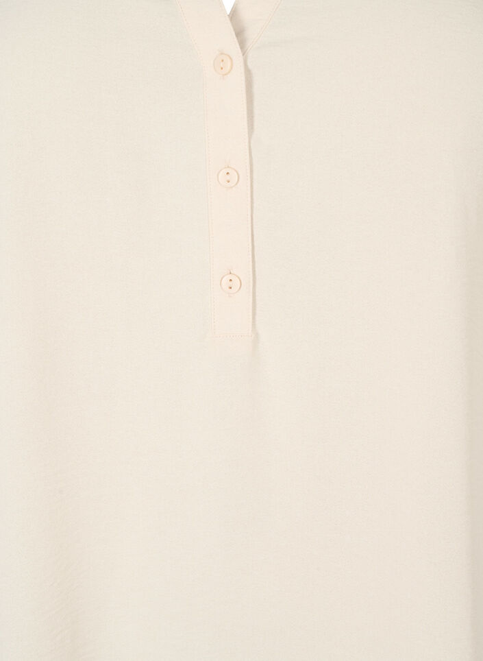 Solide Farbe Tunika mit V-Ausschnitt und Knöpfen, Warm Off-white, Packshot image number 2