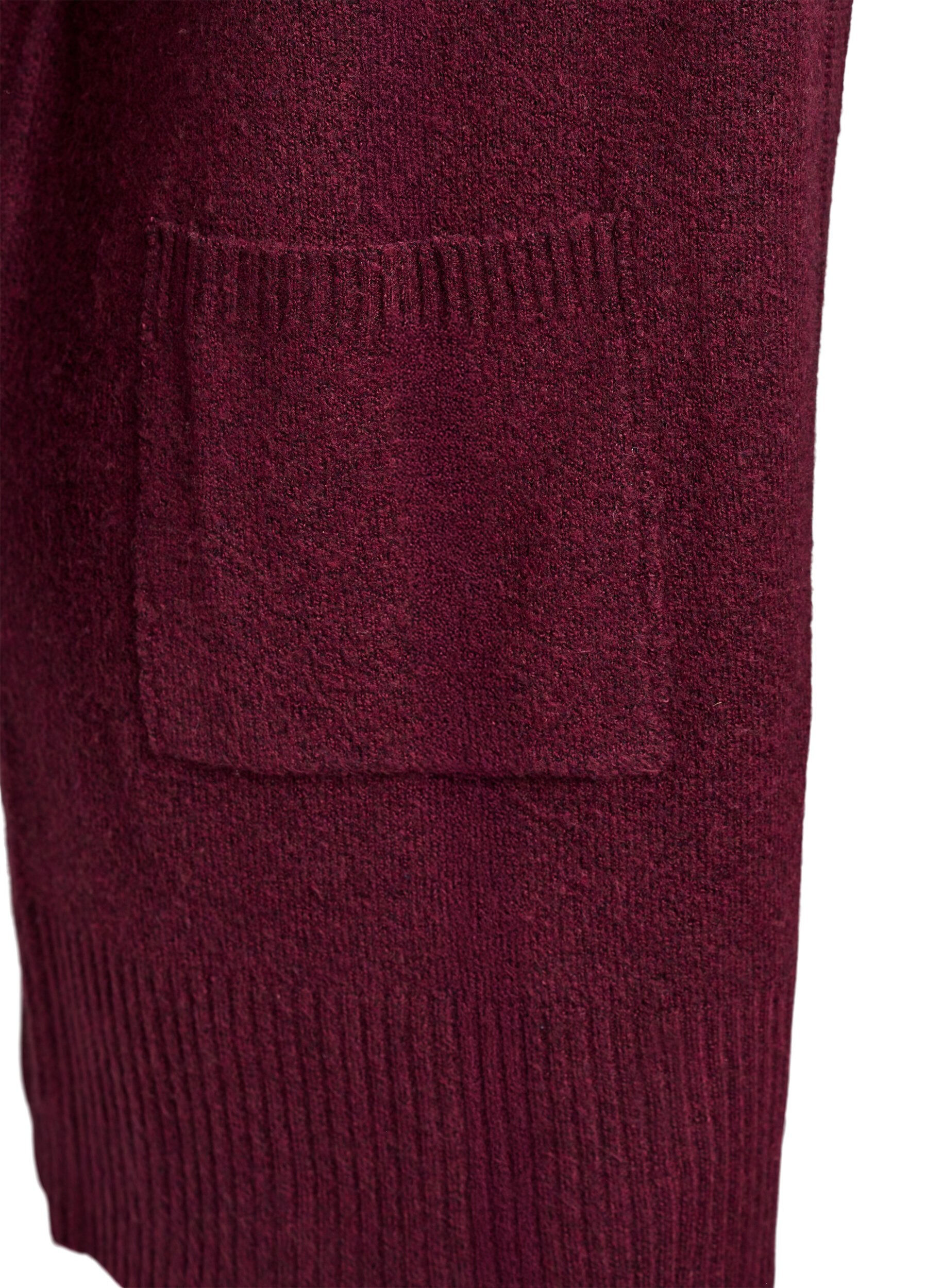 ZizziStrickjacke mit Rippenstrick und Taschen, Dunkles Bordeaux, Packshot image number 2