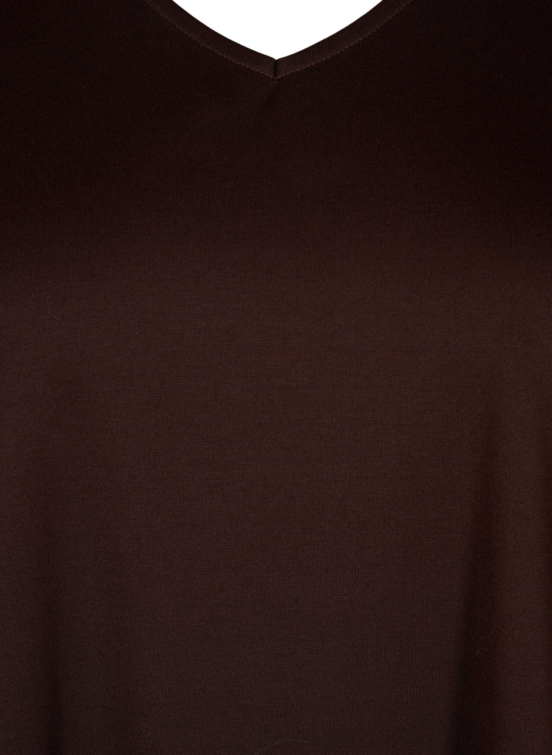 Zizzi Einfarbiges Kleid mit V-Ausschnitt und 3/4 &Auml;rmeln, Coffee Bean, Packshot image number 2