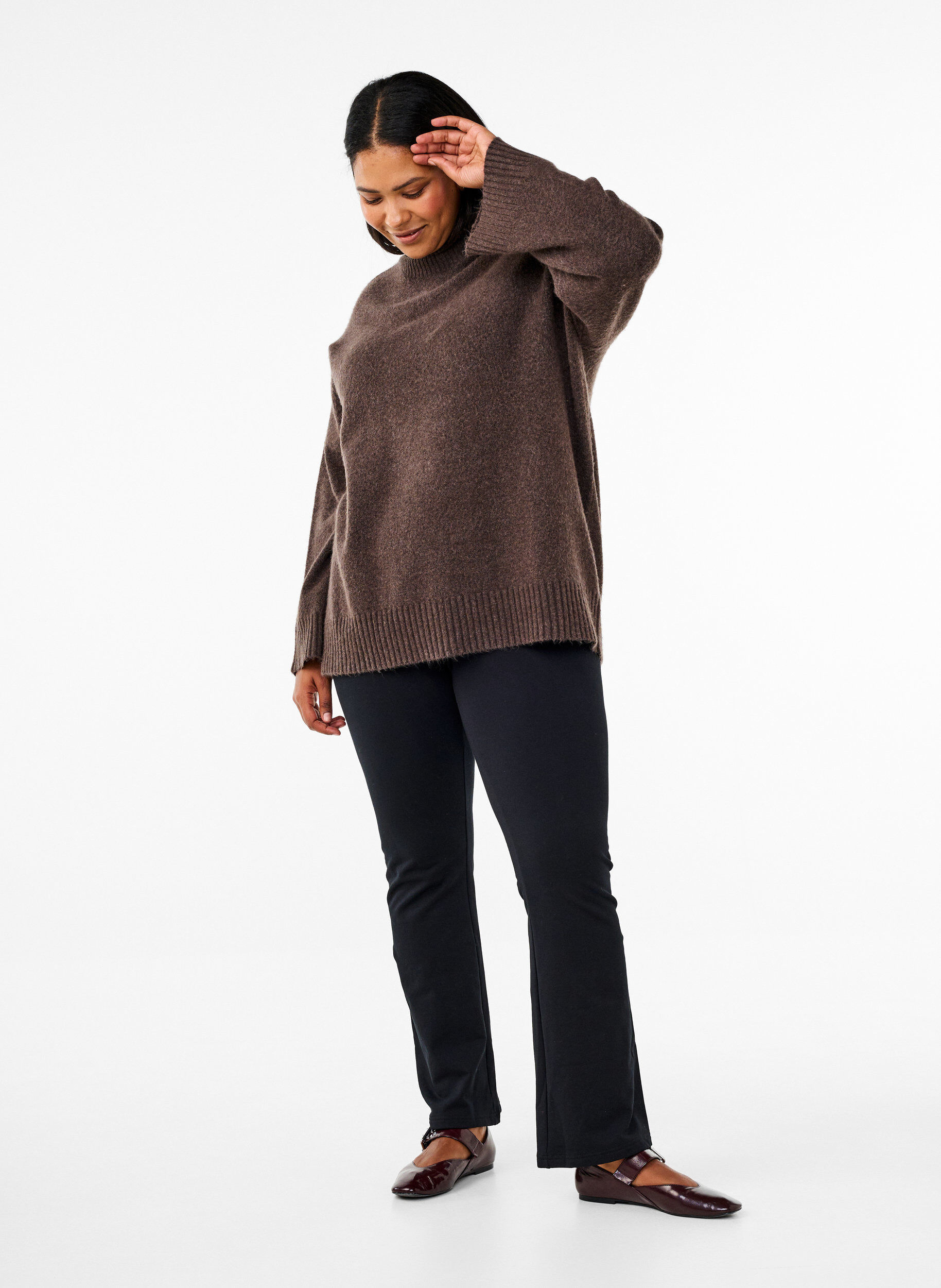ZizziPantalon &eacute;vas&eacute; en jersey, Noir, Model image number 0