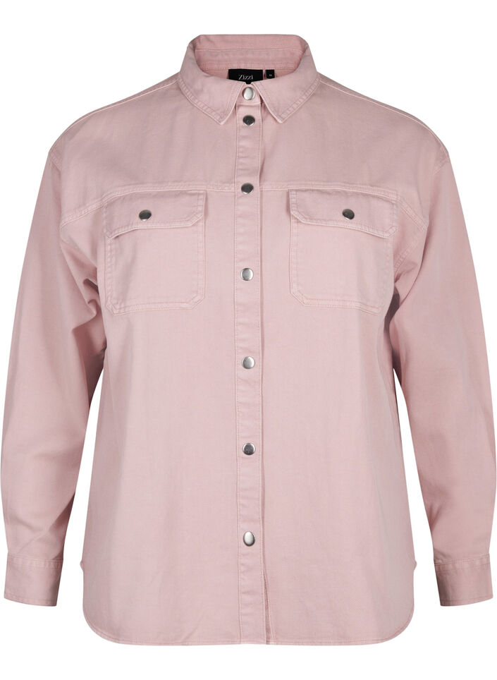 Chemise en jean de couleur unie dotée de poches sur la poitrine, Pale Mauve, Packshot image number 0