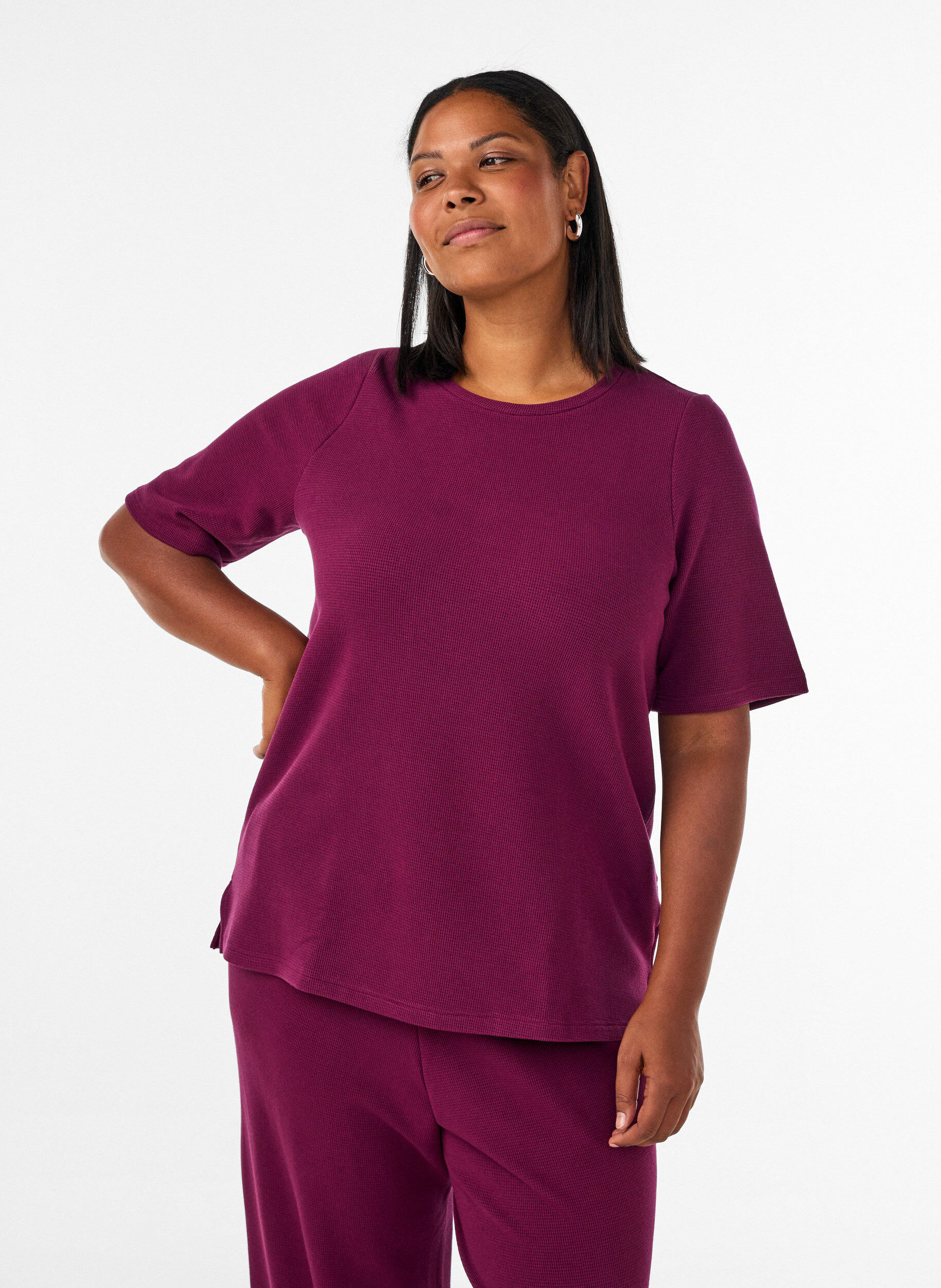 ZizziStrukturierte Bluse mit ellenbogenlangen &Auml;rmeln, Rot, Model image number 0