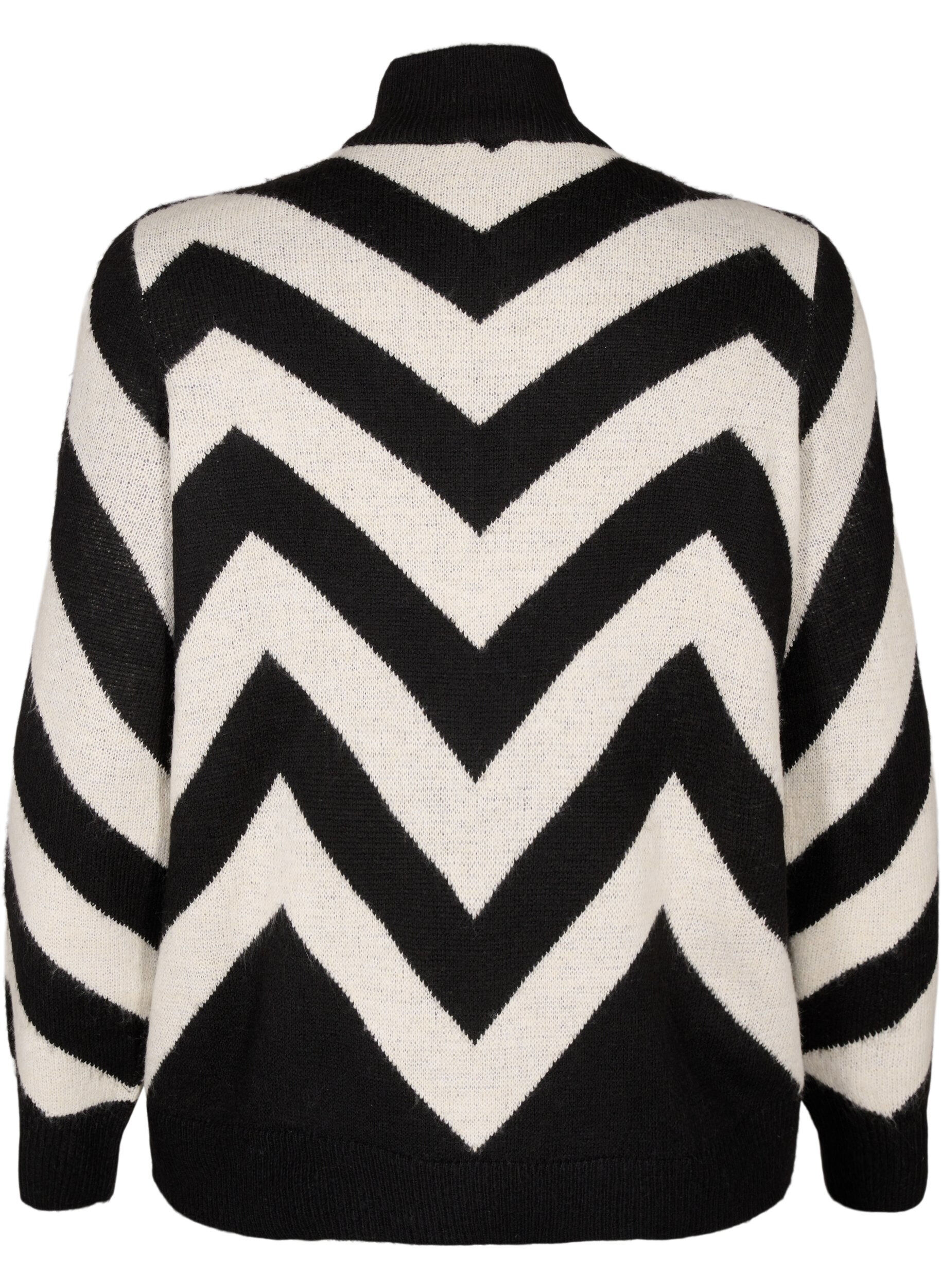 Zizzi Hochgeschlossener Strickpullover mit Rei&szlig;verschluss, Black Birch Stripe, Packshot image number 1