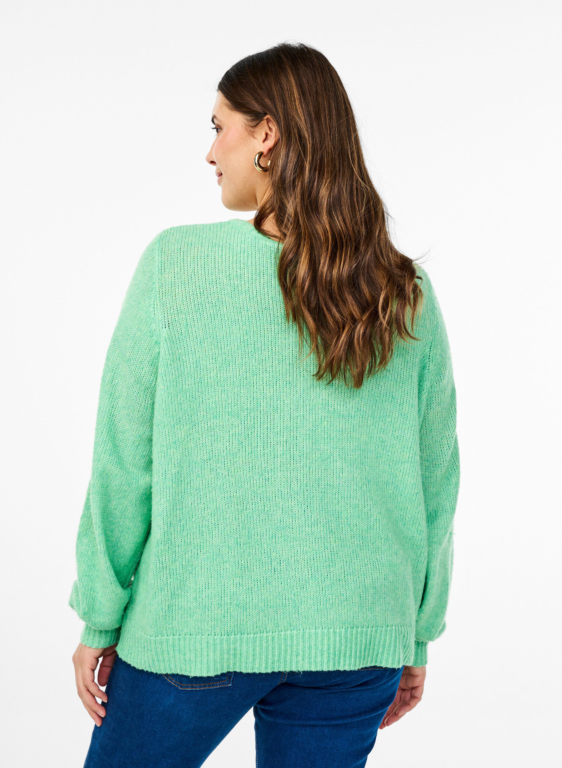 Zizzi Strickjacke mit Wolle und Kn&ouml;pfen, Light G. Green Mel., Model image number 1