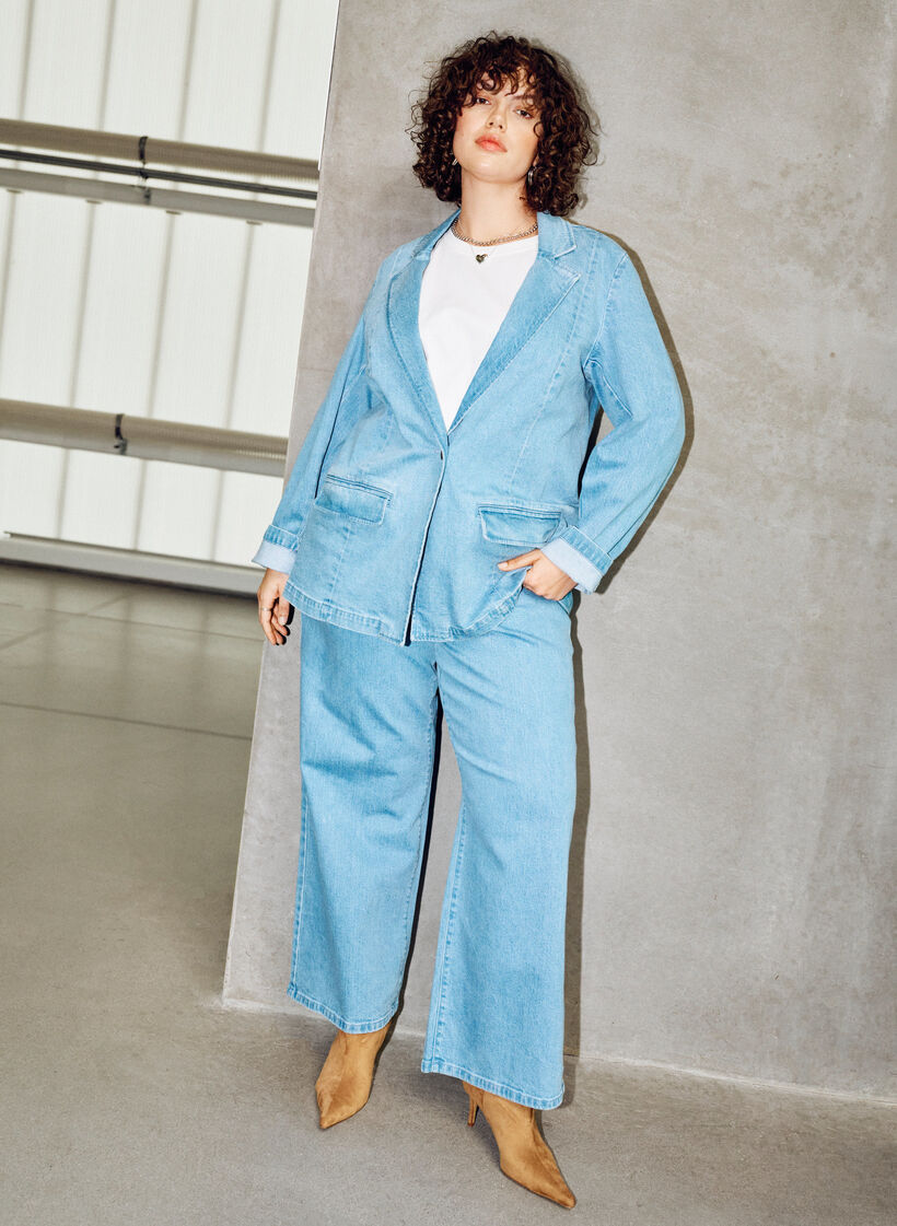 Hoch taillierte Jeans mit weitem Bein, Blau, Image