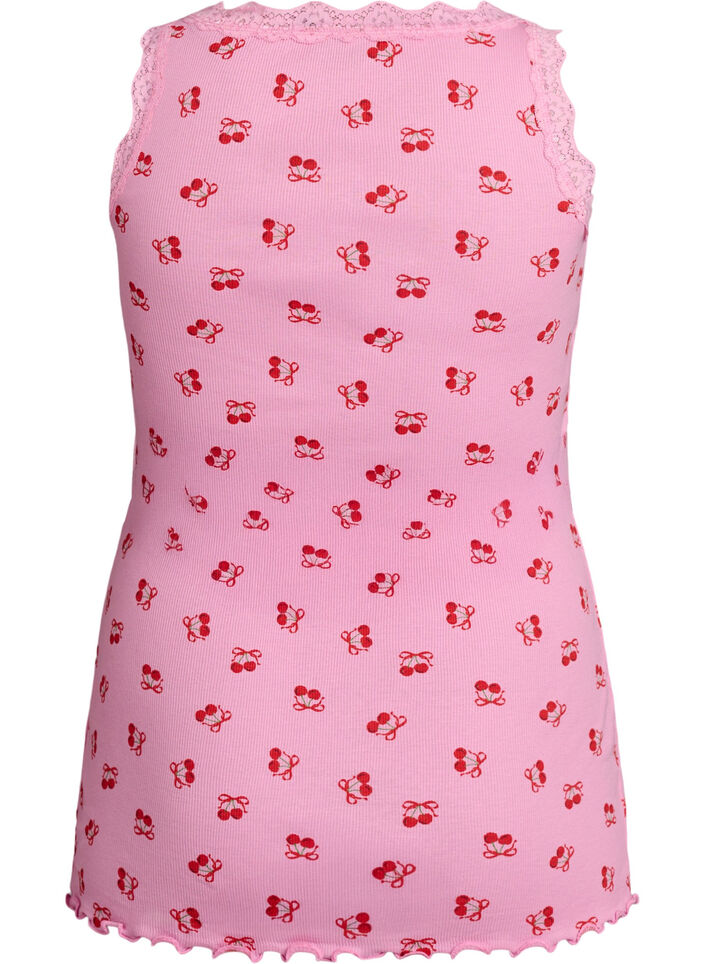 Top avec imprim&eacute; et bord en dentelle, Rose, Packshot image number 1