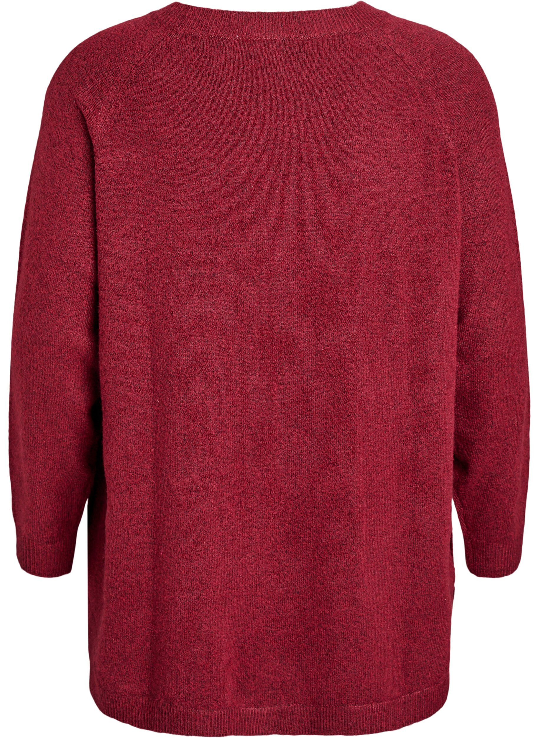 Zizzi Lange Strickbluse mit Kugelkn&ouml;pfen, Dunkles Bordeaux, Packshot image number 1