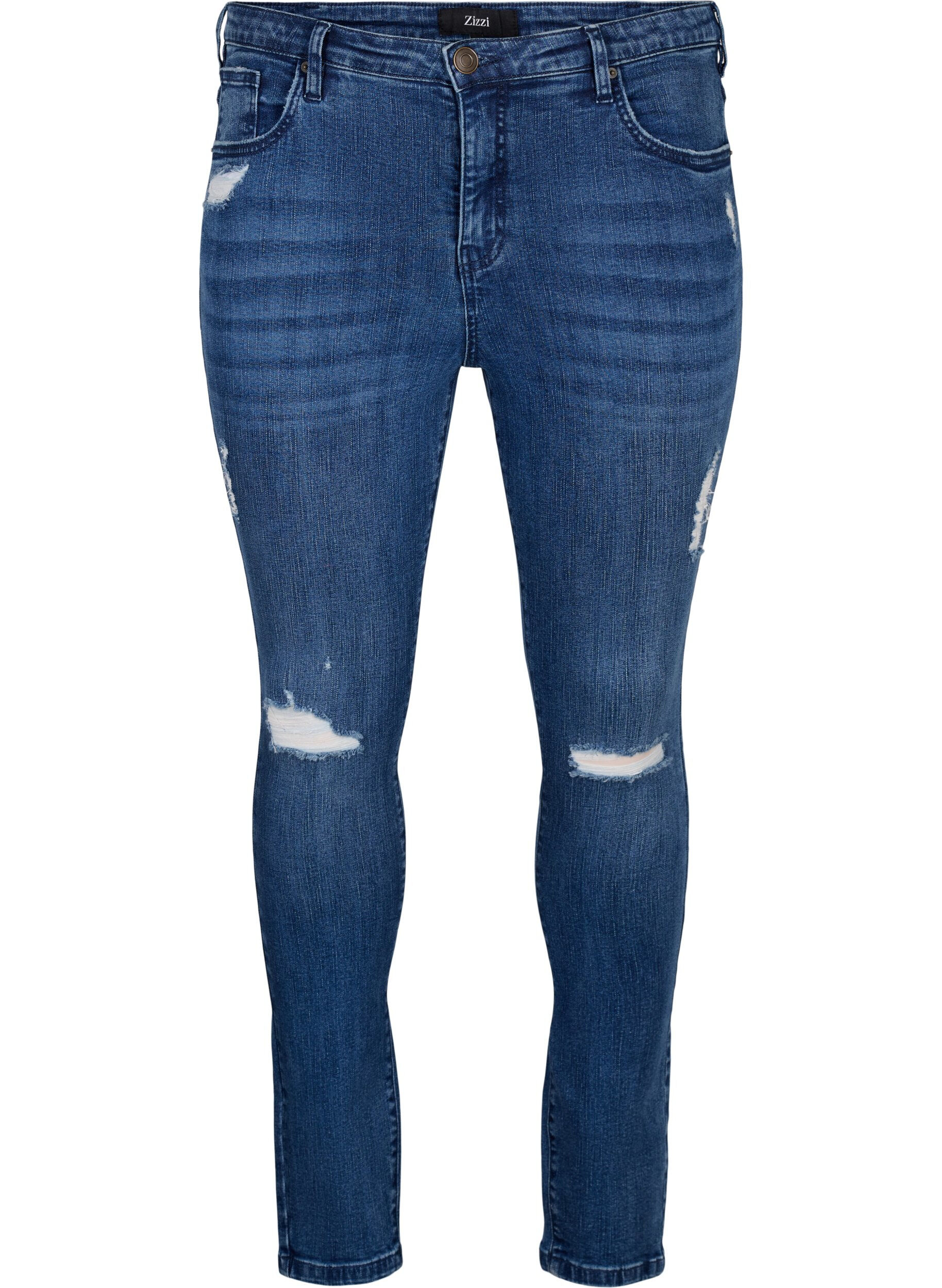 Zizzi Jeans Amy tr&egrave;s ajust&eacute; avec effet us&eacute;, Blue Denim, Packshot image number 0