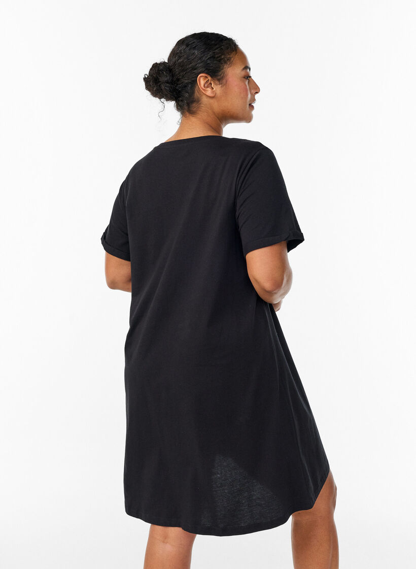 Chemise de nuit &agrave; manches courtes en coton biologique, Noir, Model image number 2