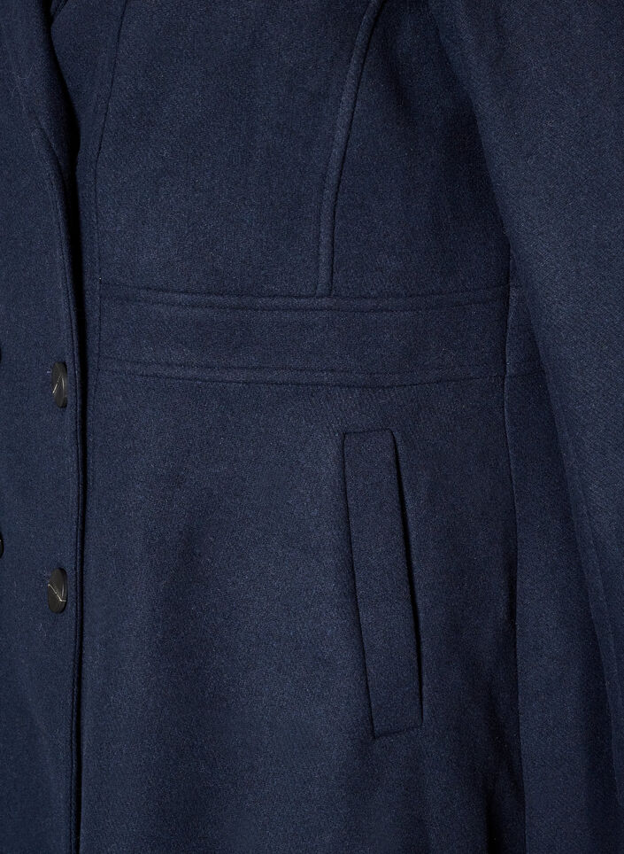 Manteau en laine coupe A avec poches, Bleu, Packshot image number 3