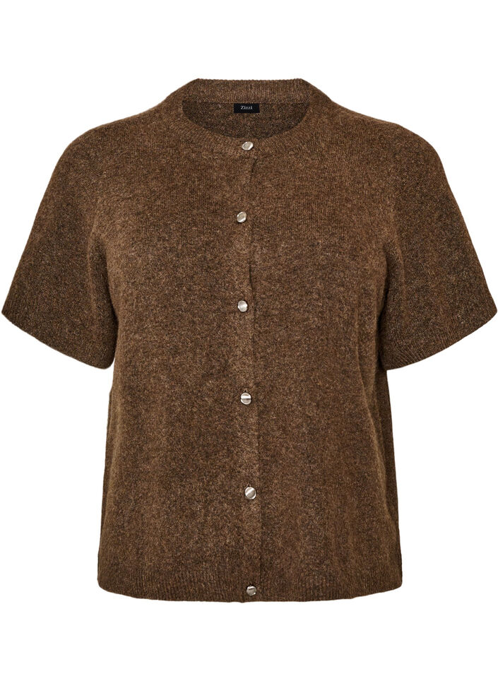 Cardigan en maille avec manches courtes, Marron, Packshot