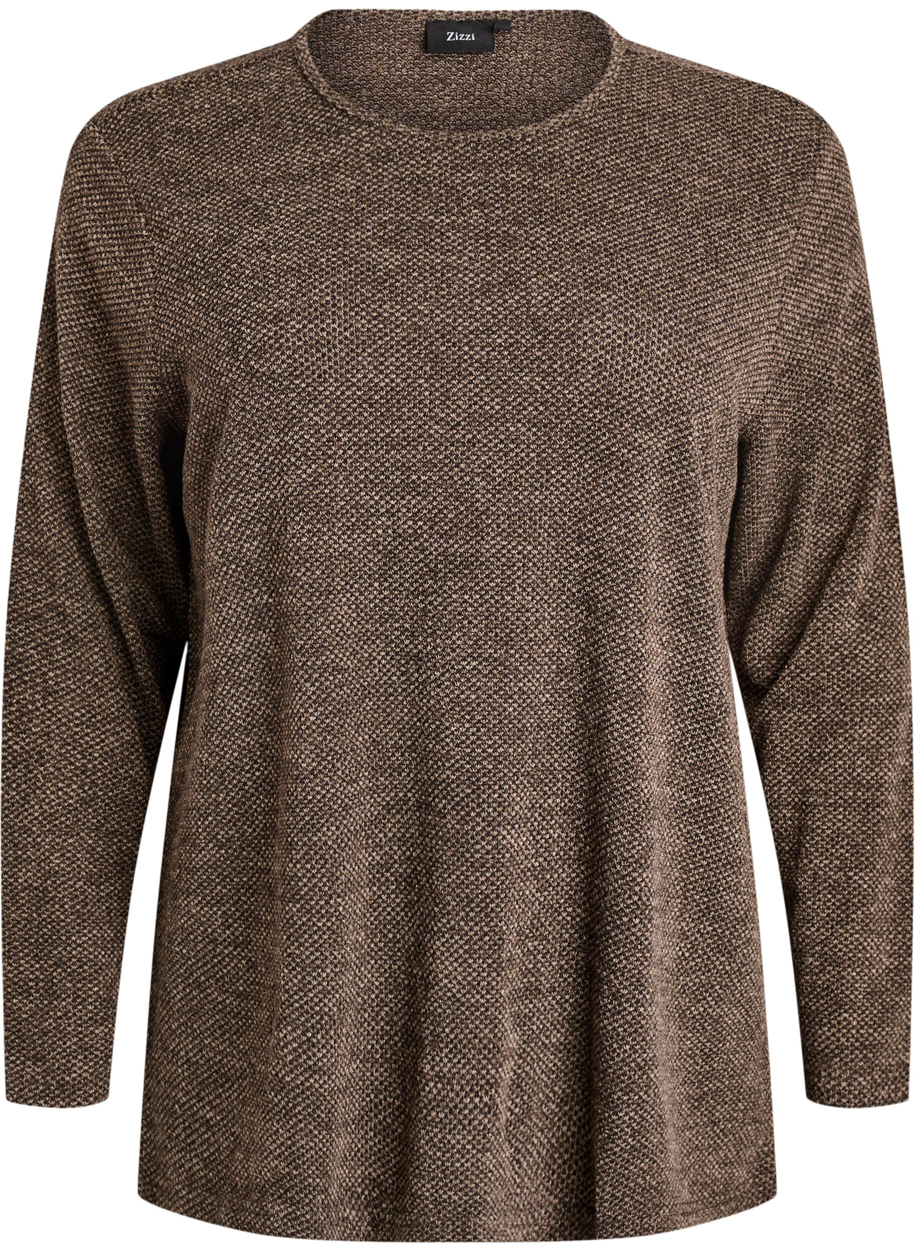 Zizzi Lang&auml;rmelige Bluse mit Struktur, Braun, Packshot image number 0