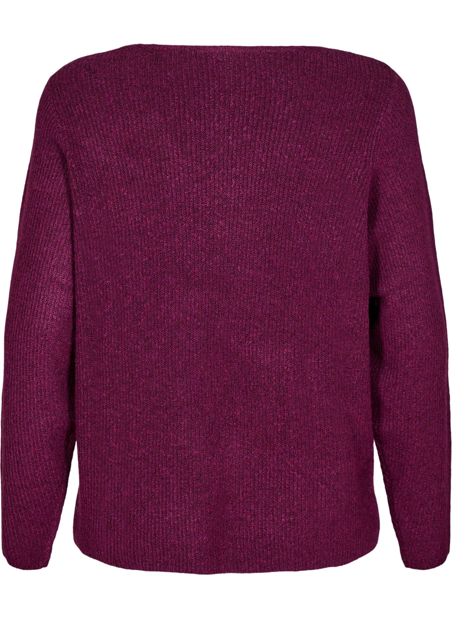 Zizzi Strickbluse mit V-Ausschnitt und langen &Auml;rmeln, Potent P. Black Mel., Packshot image number 1