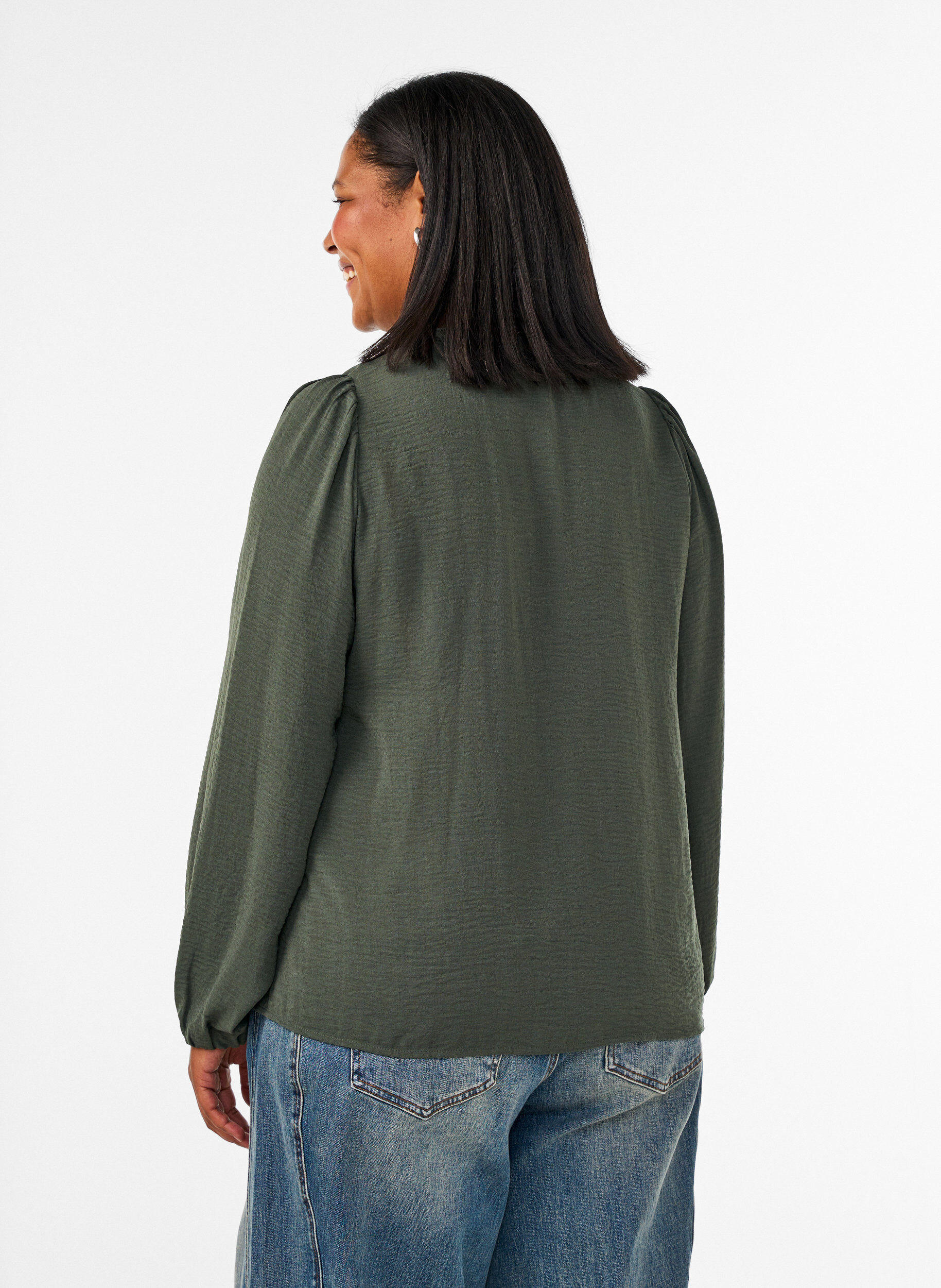 ZizziBlouse avec col en V et bande en crochet, Vert, Model image number 2