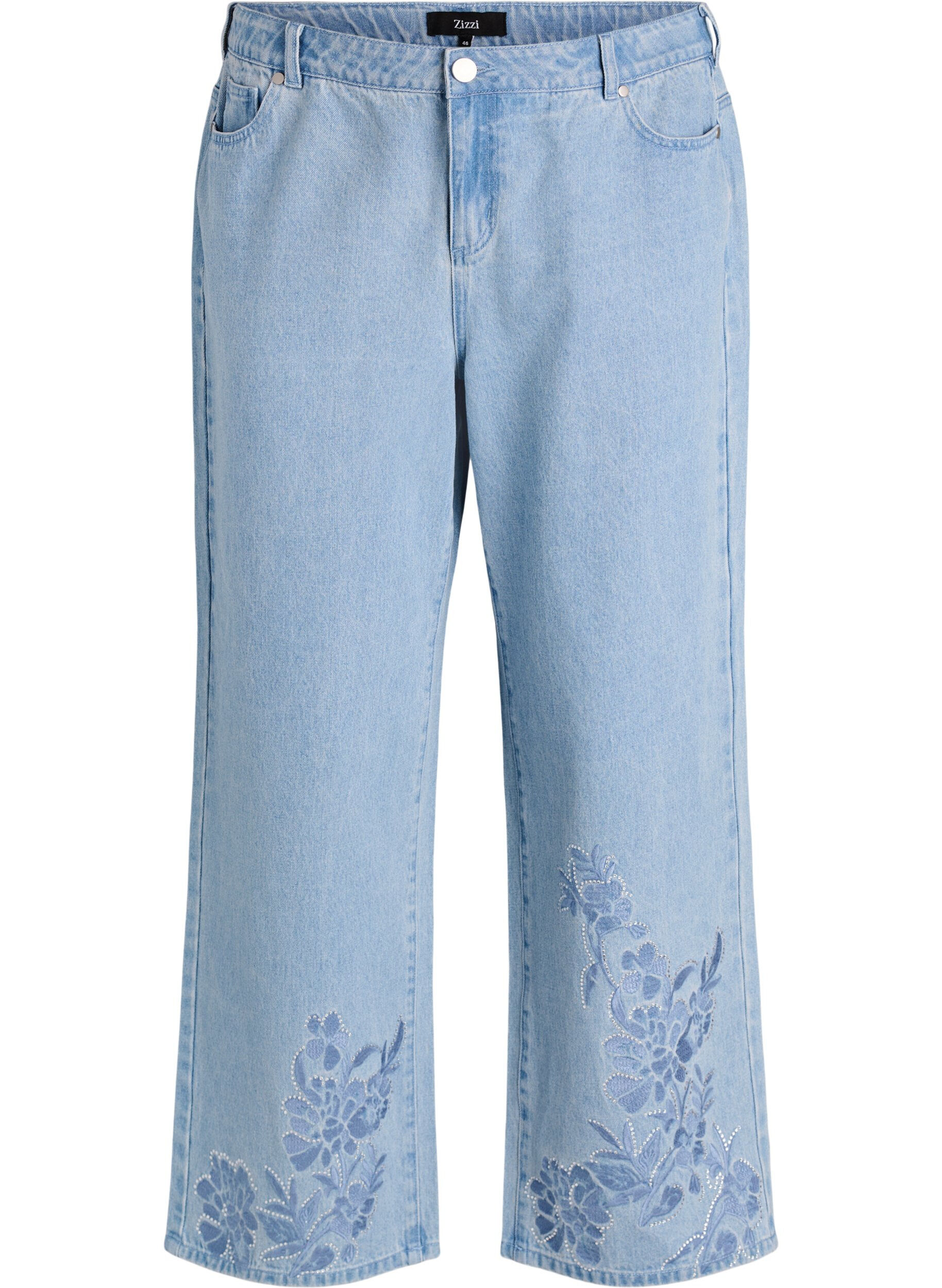 Zizzi Jean Myra coupe large avec d&eacute;tails fleuris, Bleu Clair, Packshot image number 0