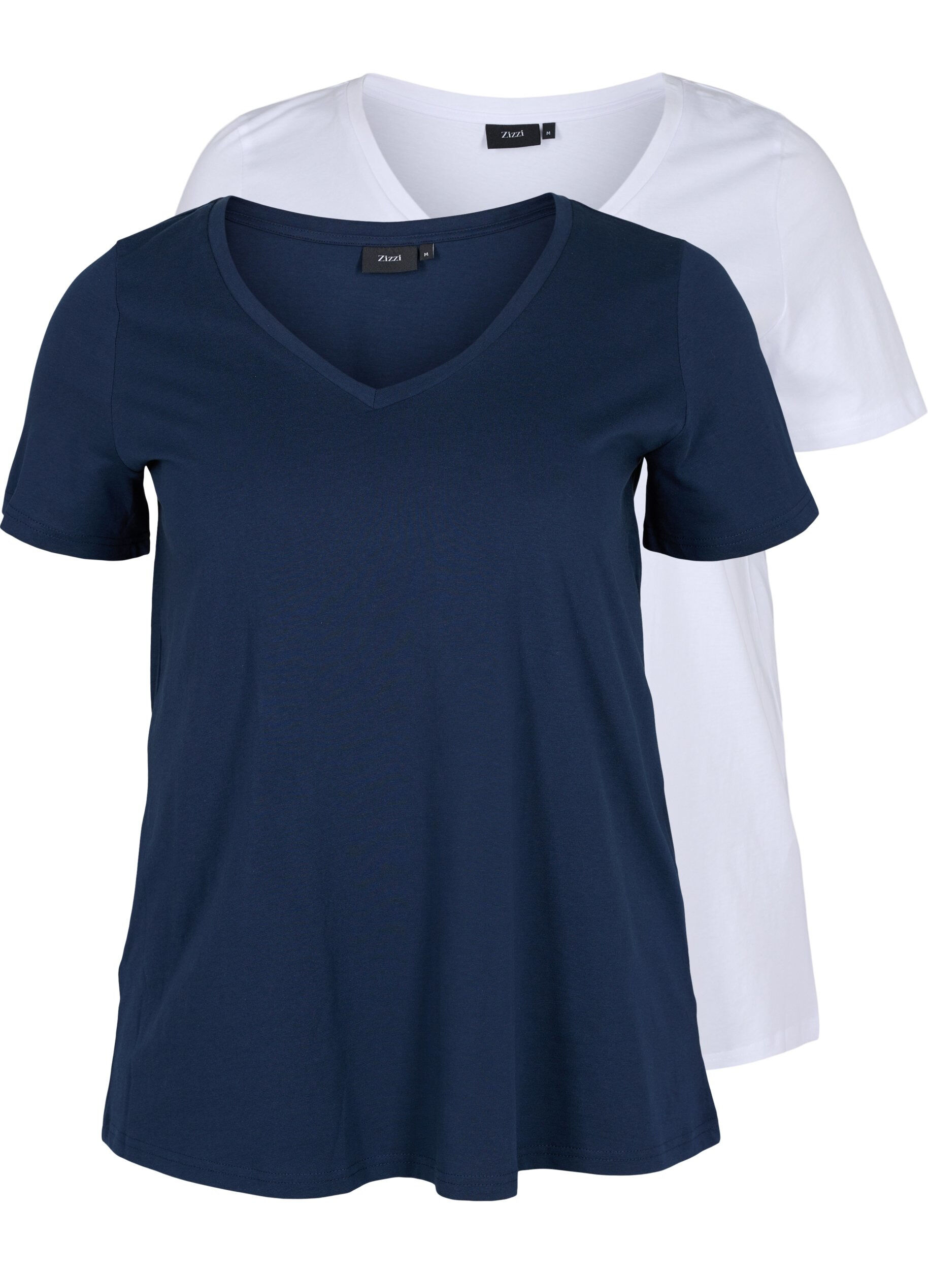 Zizzi 2er-Pack basic T-Shirts aus Baumwolle, Navy B/B White, Packshot image number 0
