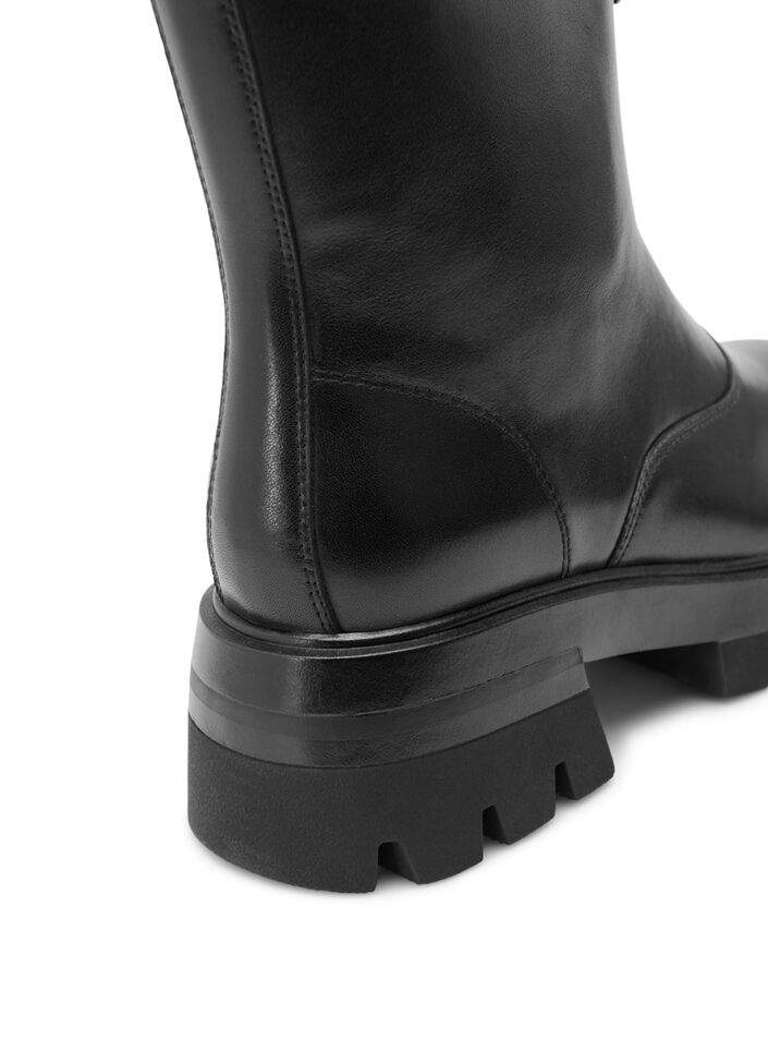 Bottes en cuir courtes et larges avec fermeture éclair, Black, Packshot image number 3