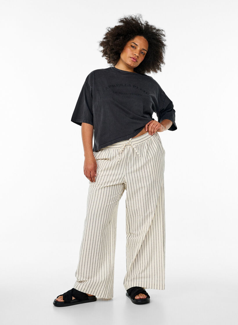 Lockere Hose mit hohem Bund und Taschen, Vanille, Model image number 0