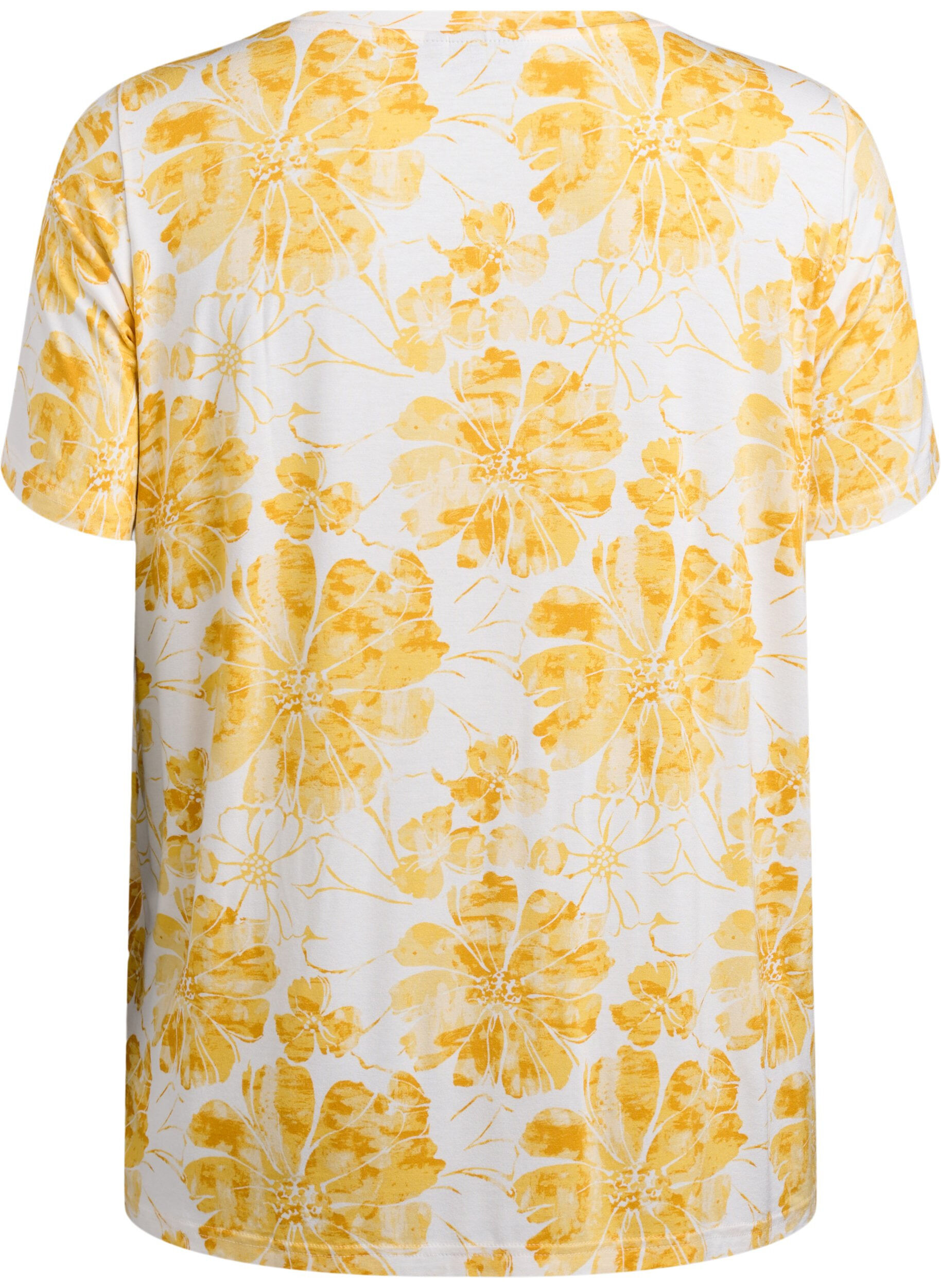 Zizzi T-Shirt mit floralem Print, Gelb, Packshot image number 1