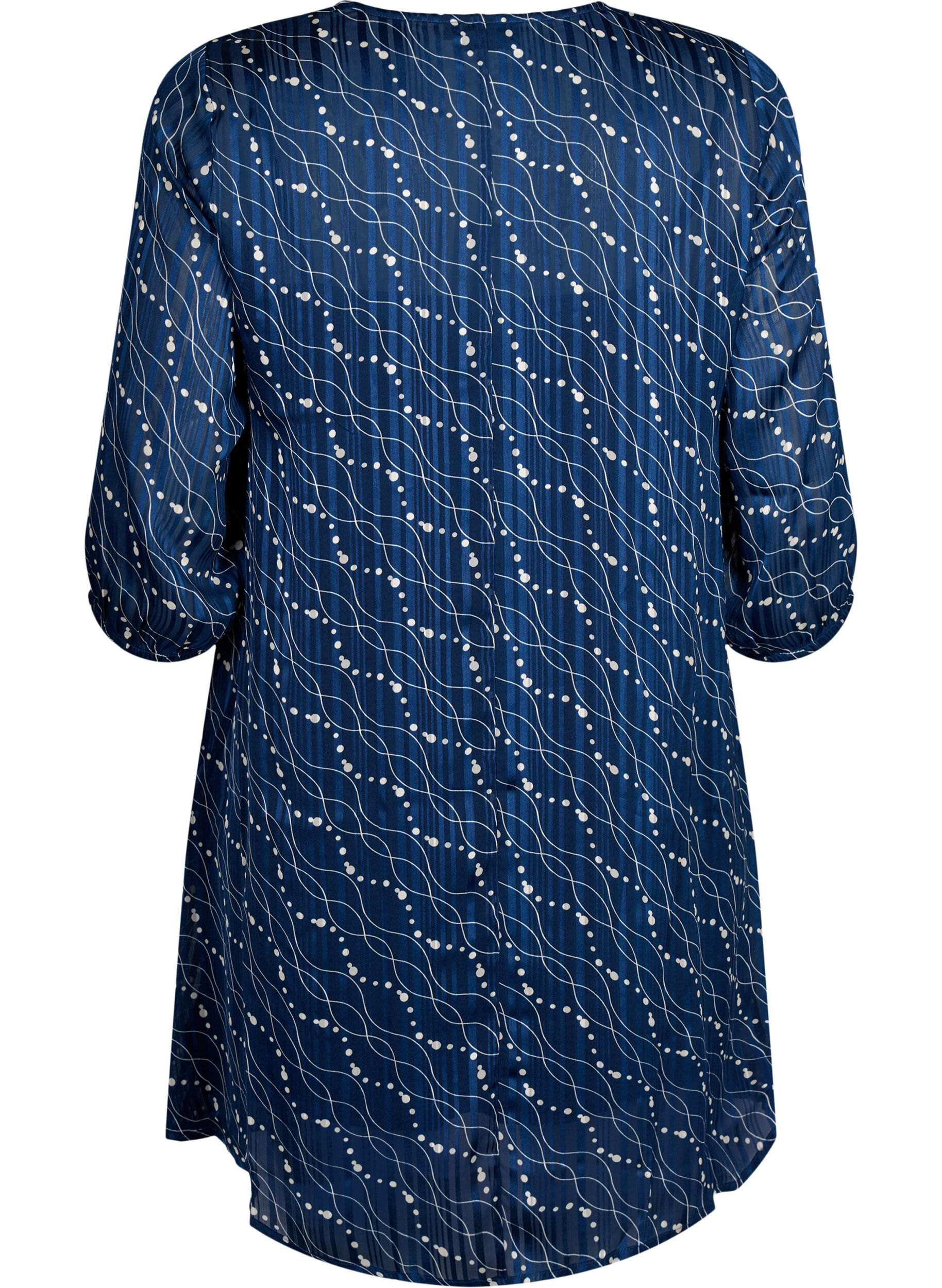 Zizzi Bedrucktes Kleid mit V-Ausschnitt und 3/4-&Auml;rmeln, Dress Bl. Swirl AOP, Packshot image number 1