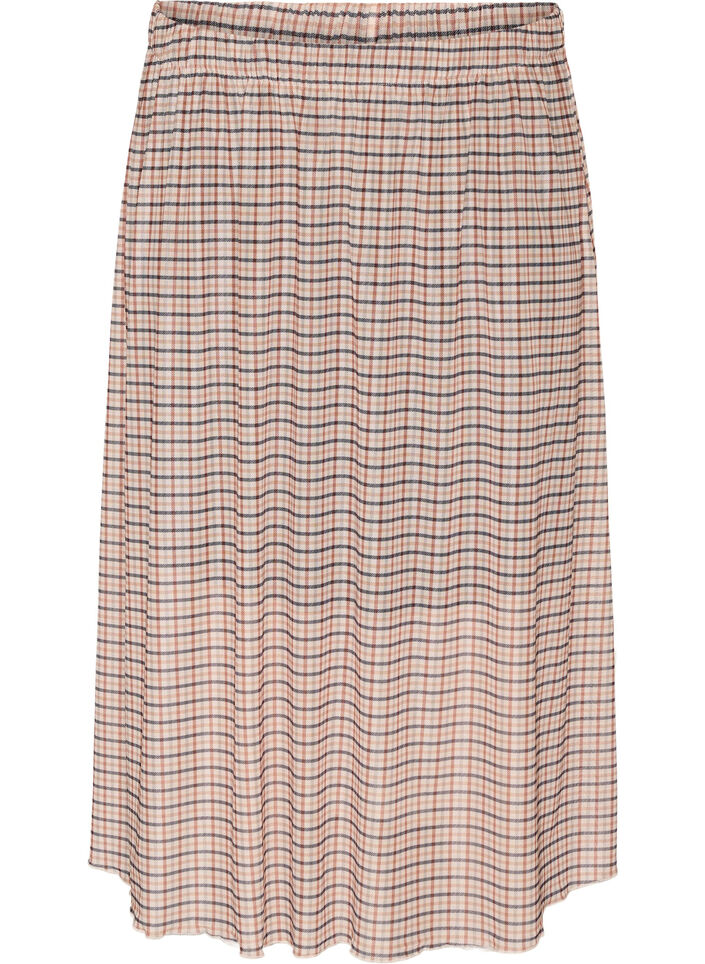 Karierter Midi-Rock aus Mesh, Beige, Packshot image number 0