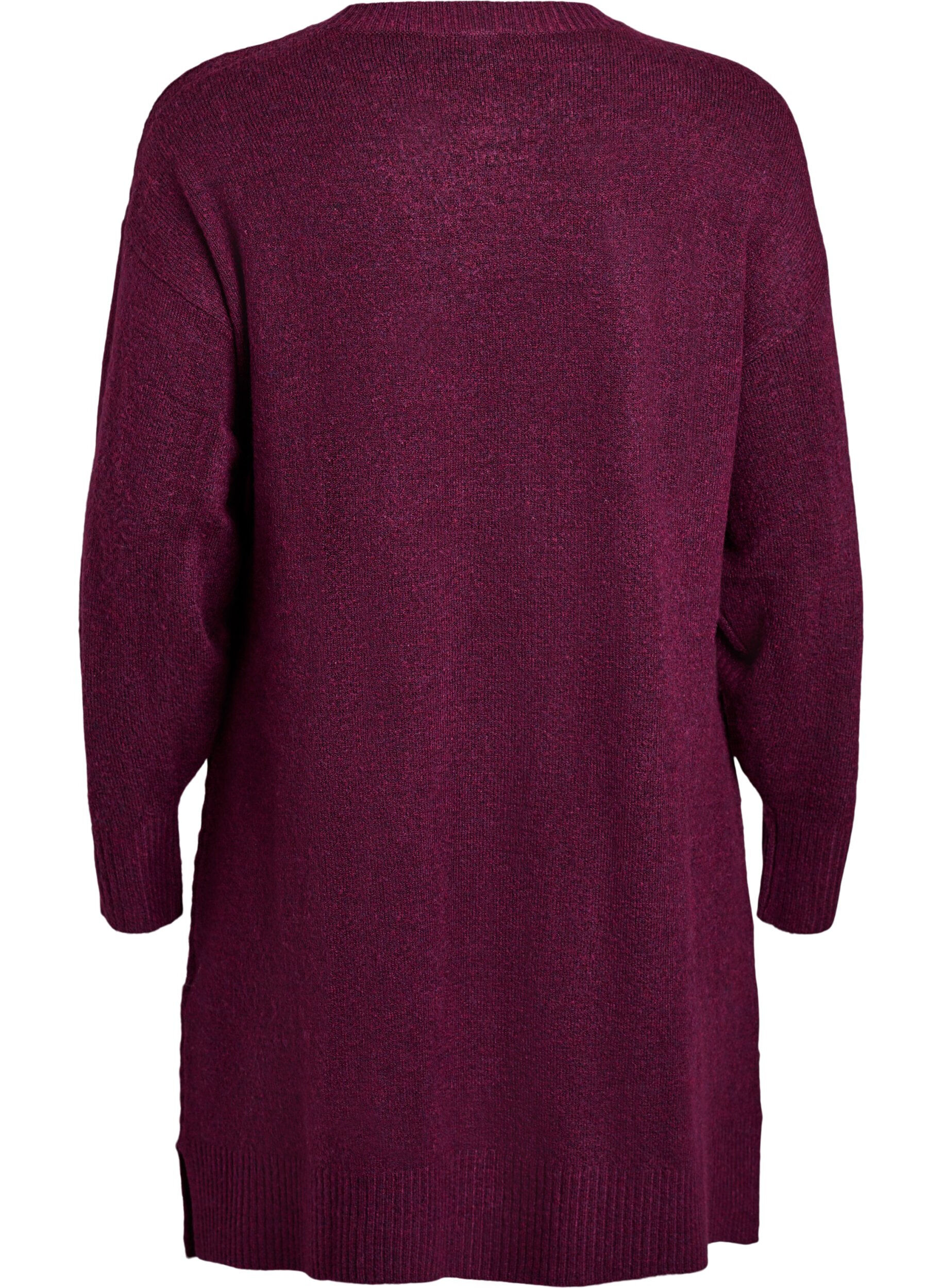 ZizziKurzes Strickkleid mit V-f&ouml;rmigem Strukturmuster, Lila, Packshot image number 1